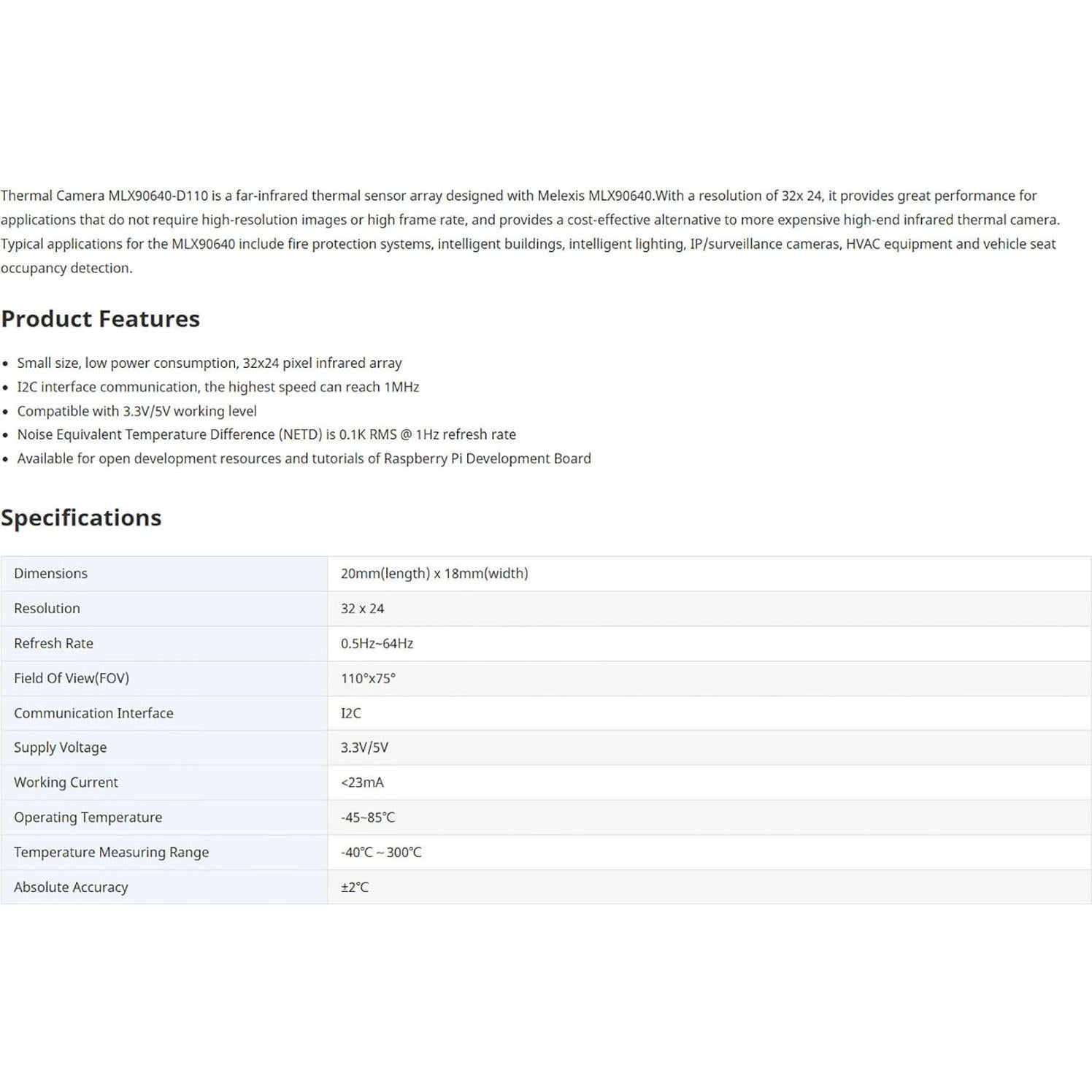Módulo Cámara Térmica MLX90640 LLidgermal 32x24 I2C