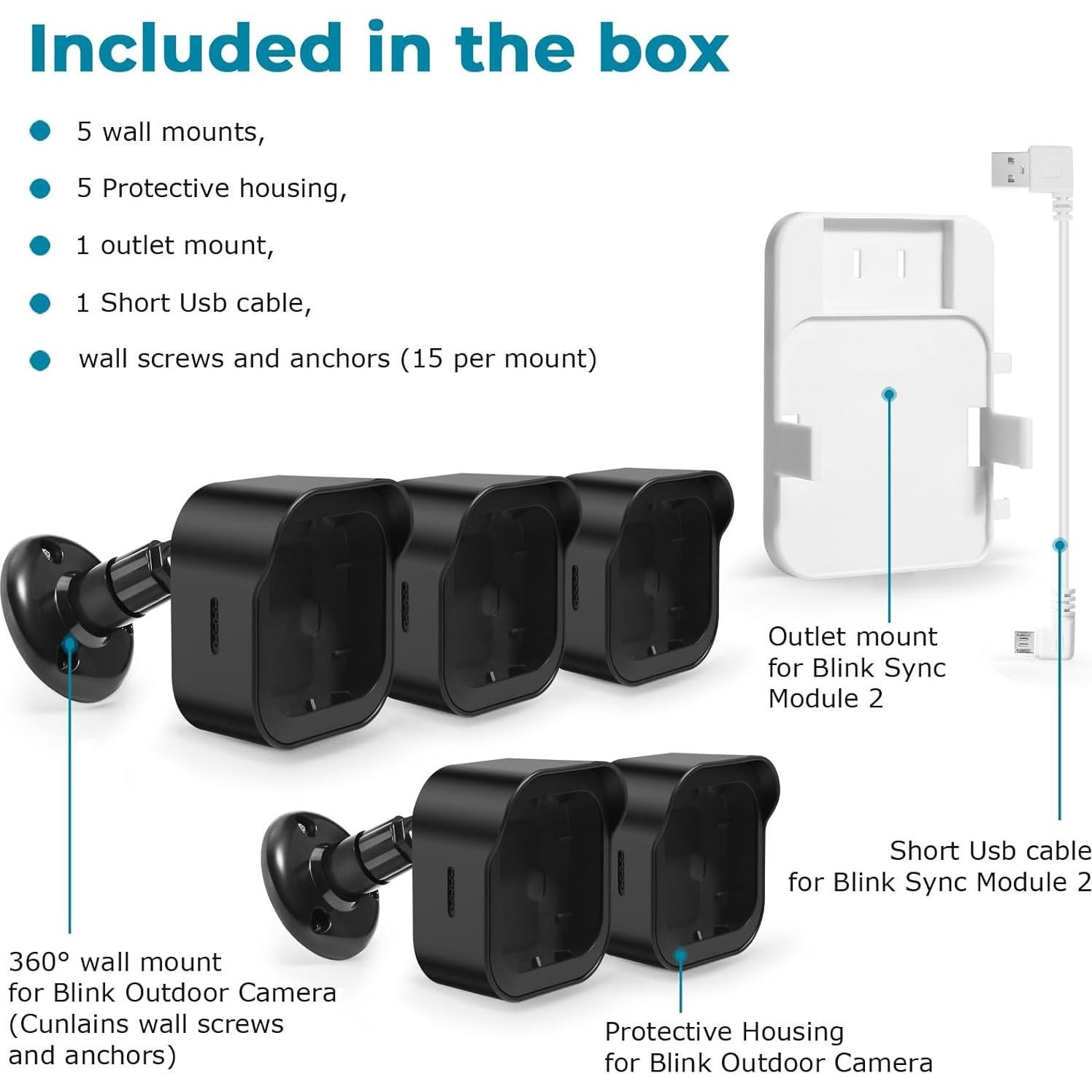 Soporte de Pared para Cámara Exterior Blink 4 y 4ta Gen - 5 Piezas