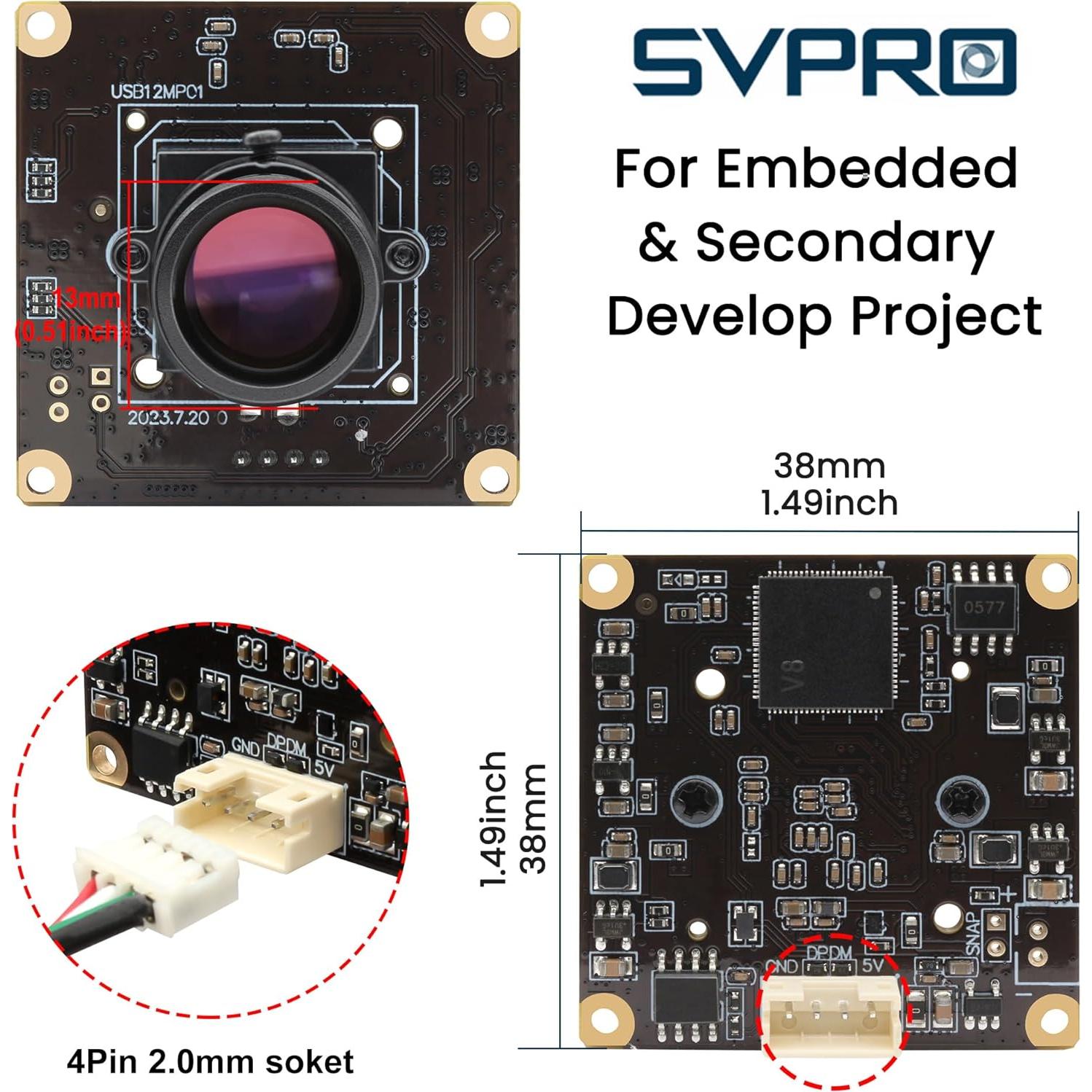 Cámara USB SVPRO 12MP 1080P 120fps Lente M12 25mm Monitoreo