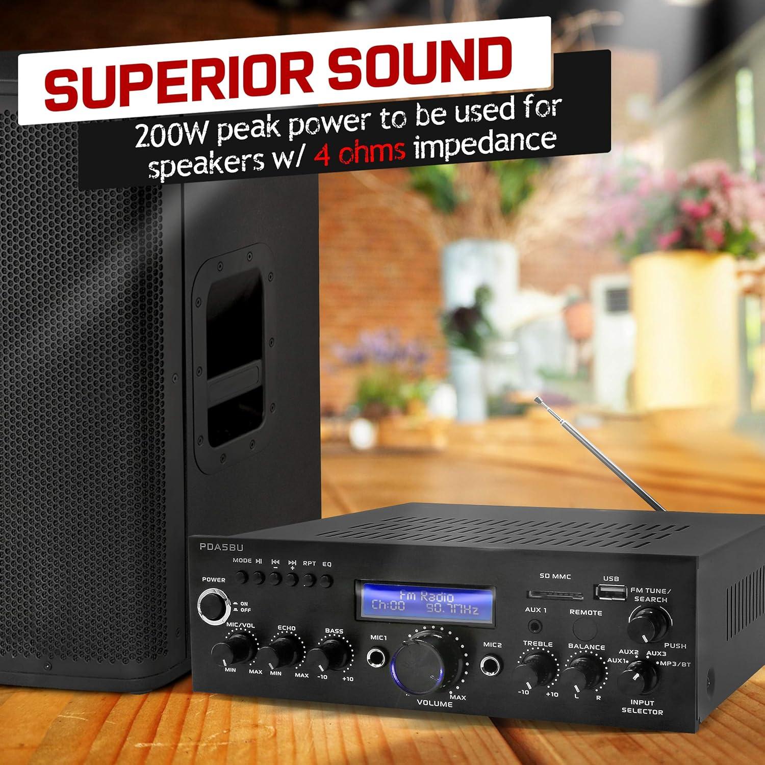 Amplificador Estéreo Bluetooth Pyle PDA5BU.5 200W USB AUX FM