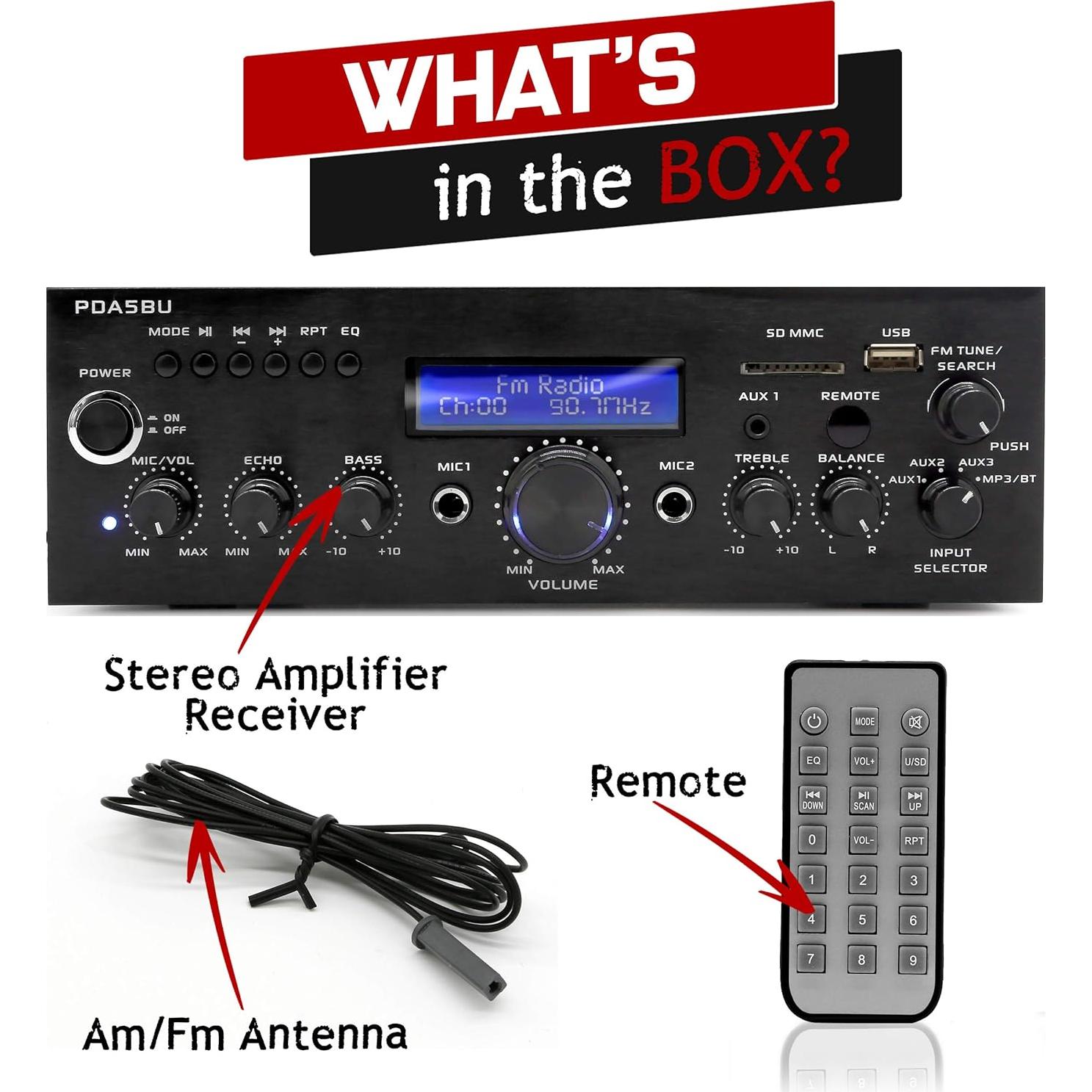 Amplificador Estéreo Bluetooth Pyle PDA5BU.5 200W USB AUX FM