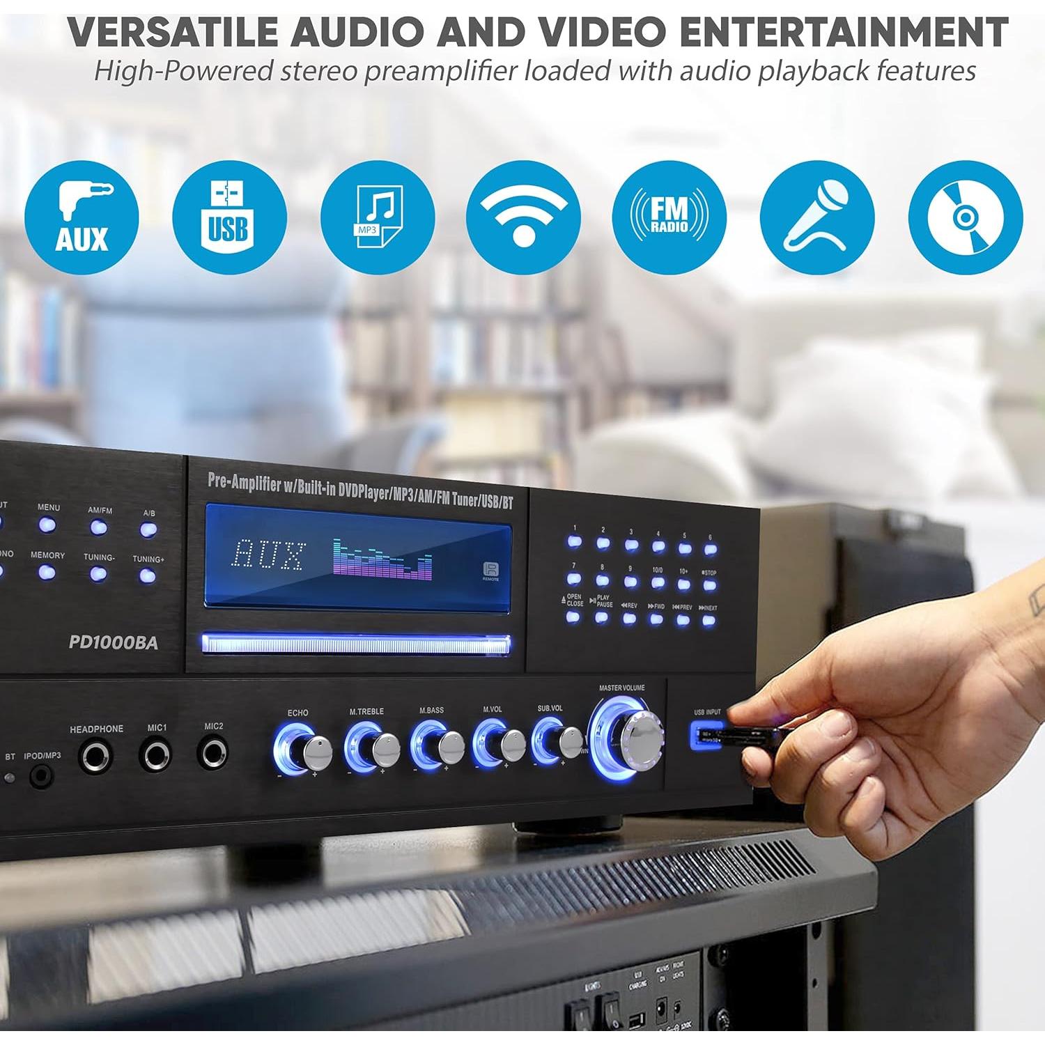 Amplificador de Potencia Pyle PD1000BA 1000W 4 Canales Bluetooth