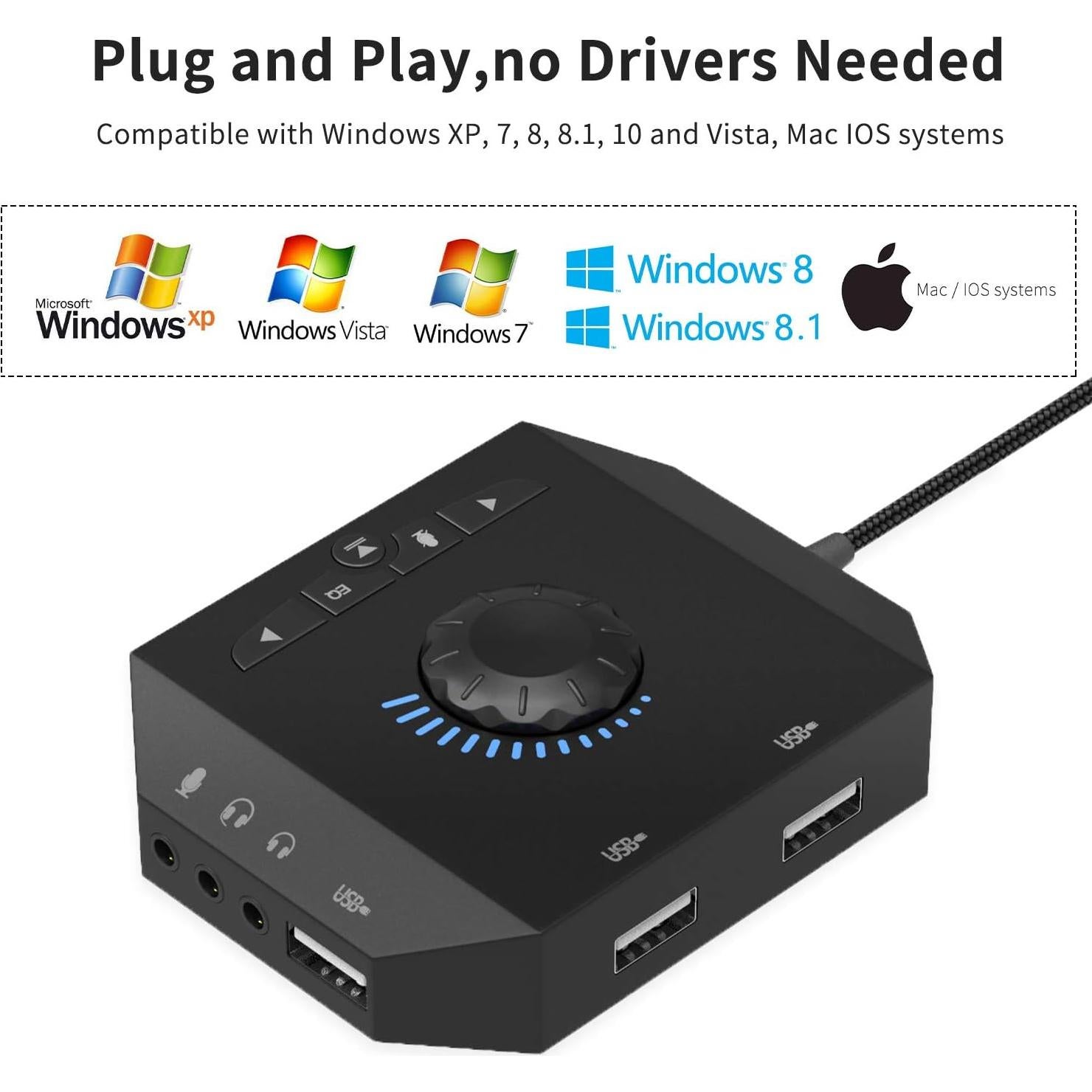 Hub USB Tendak con Adaptador de Audio y 3 Puertos 3.5mm