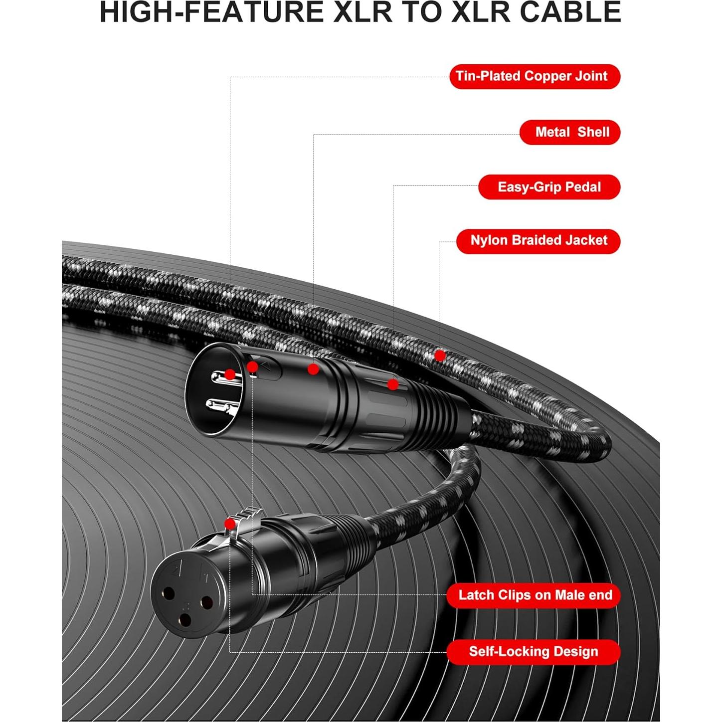 Cables XLR VANDESAIL 3 Pies Macho a Hembra - 2 Paquete