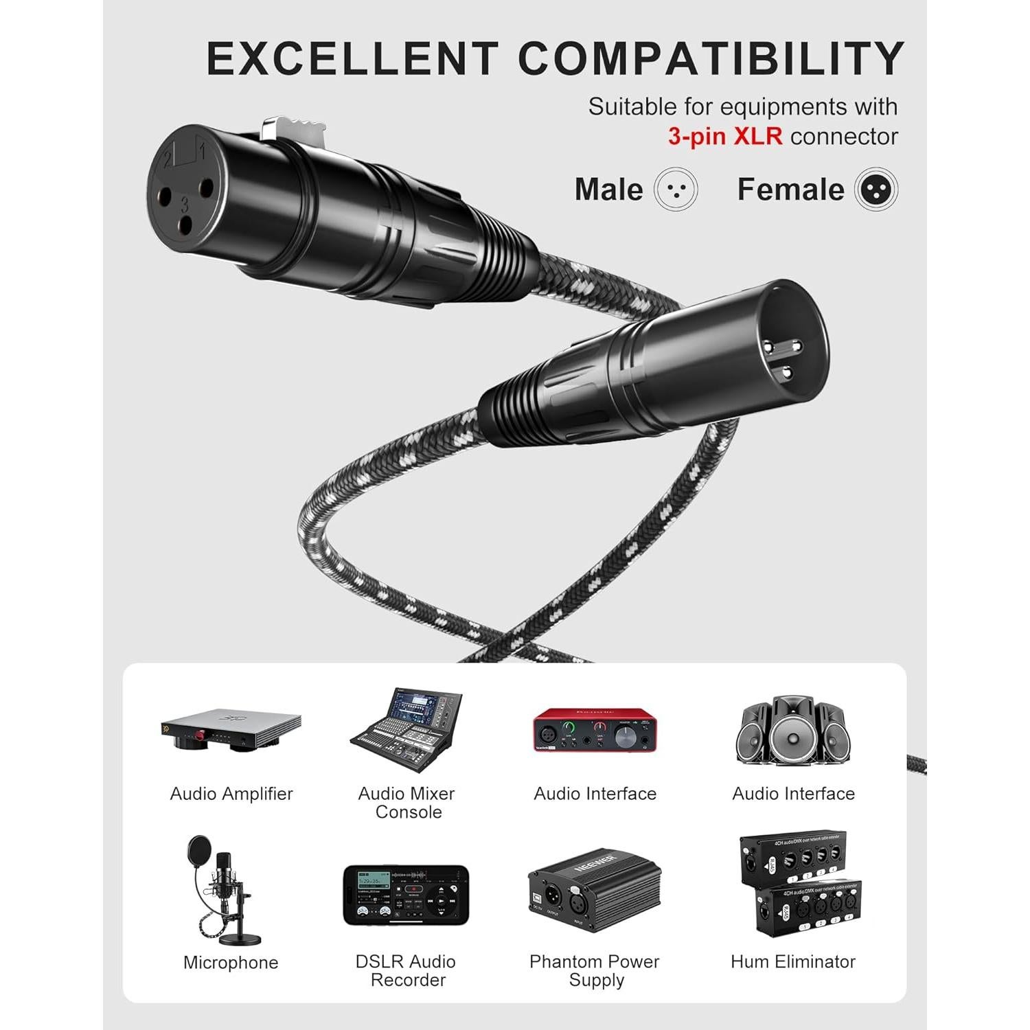 Cables XLR VANDESAIL 3 Pies Macho a Hembra - 2 Paquete