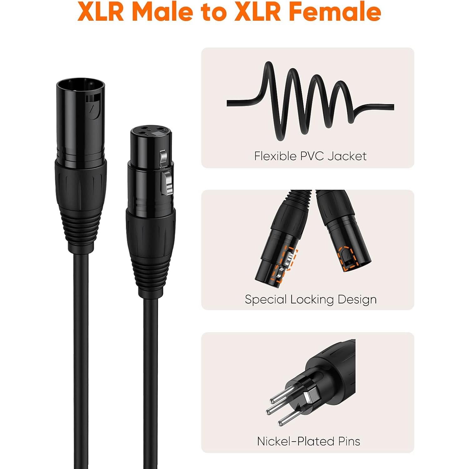 Cable XLR Macho a Hembra 1m CableCreation Negro