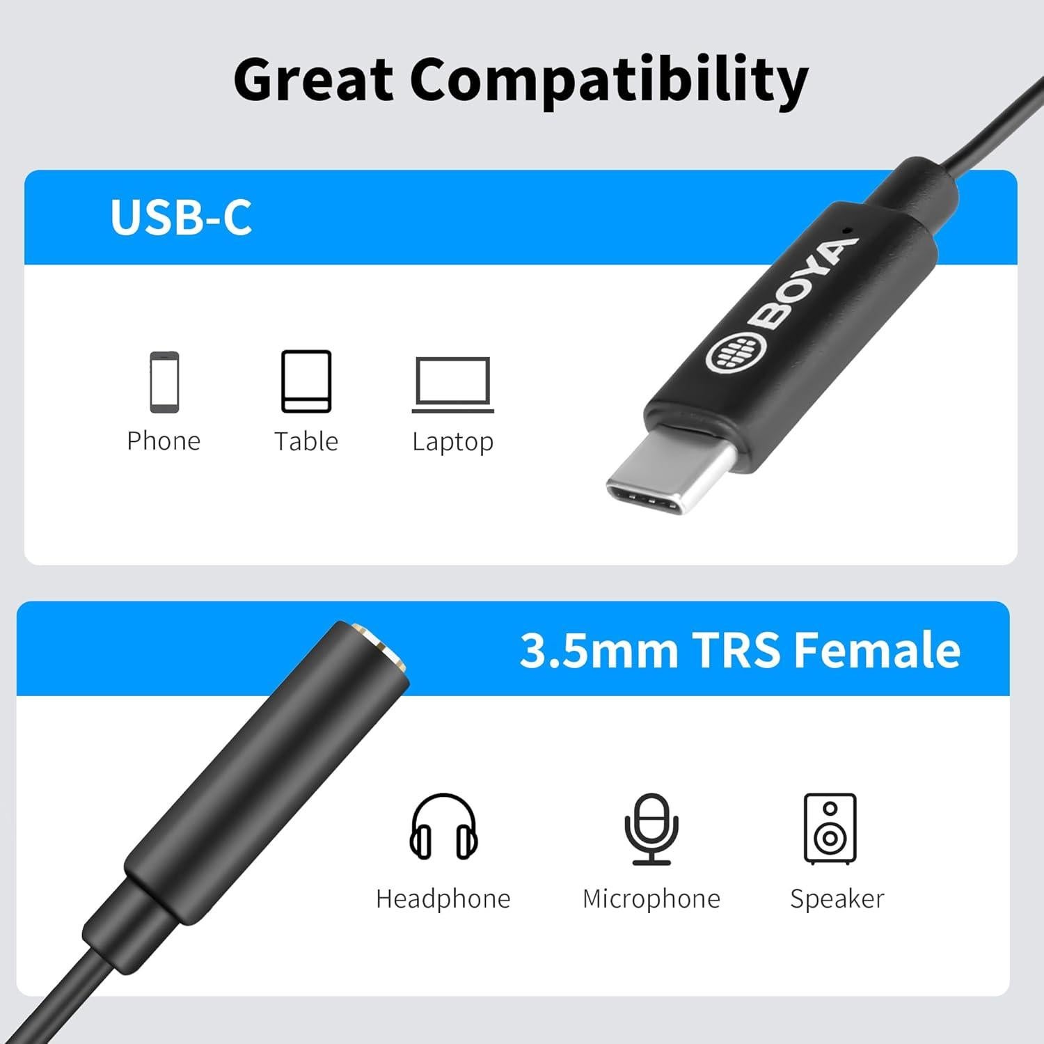 Adaptador USB-C Macho a Hembra TRS 3.5mm BOYA BY-K4