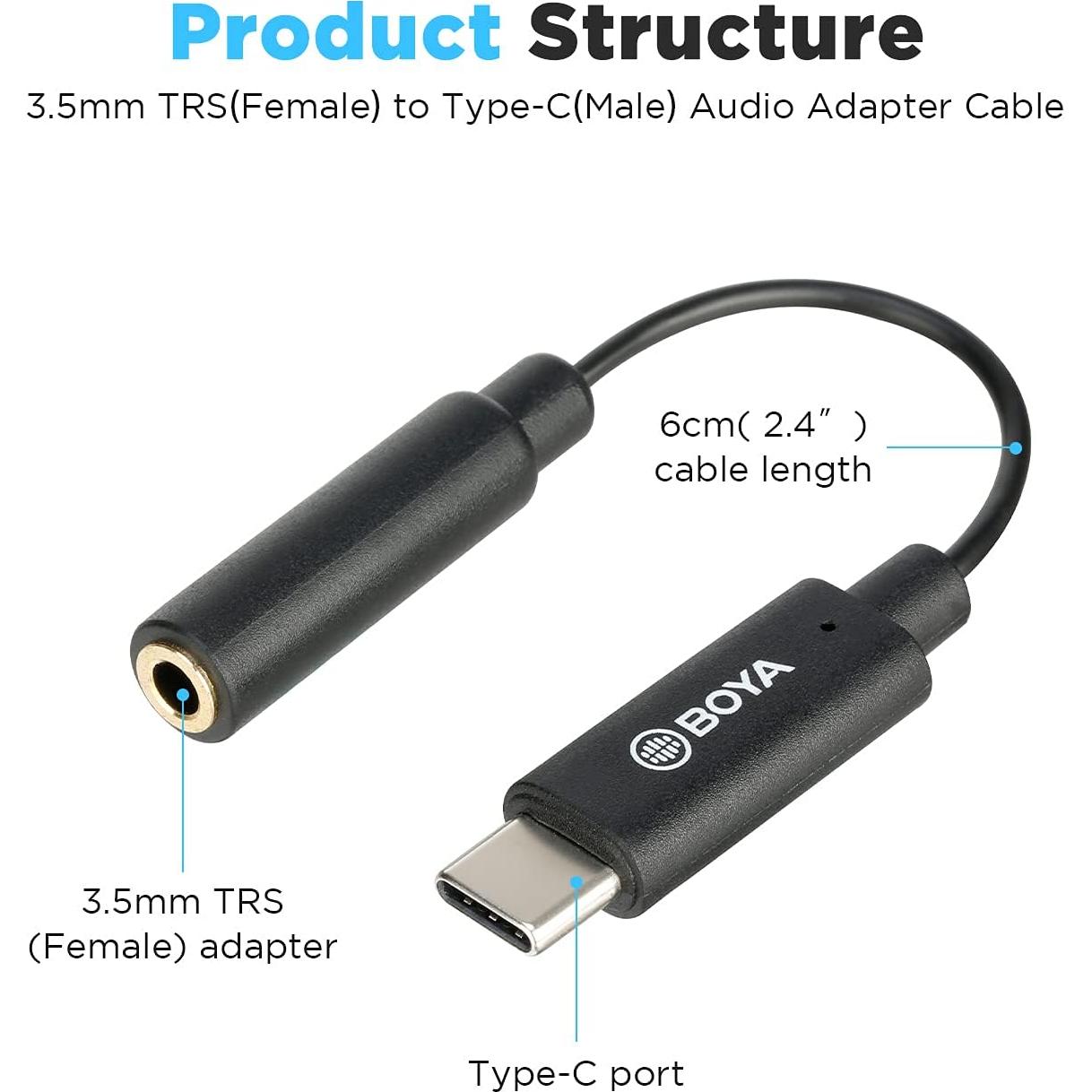 Adaptador USB-C Macho a Hembra TRS 3.5mm BOYA BY-K4