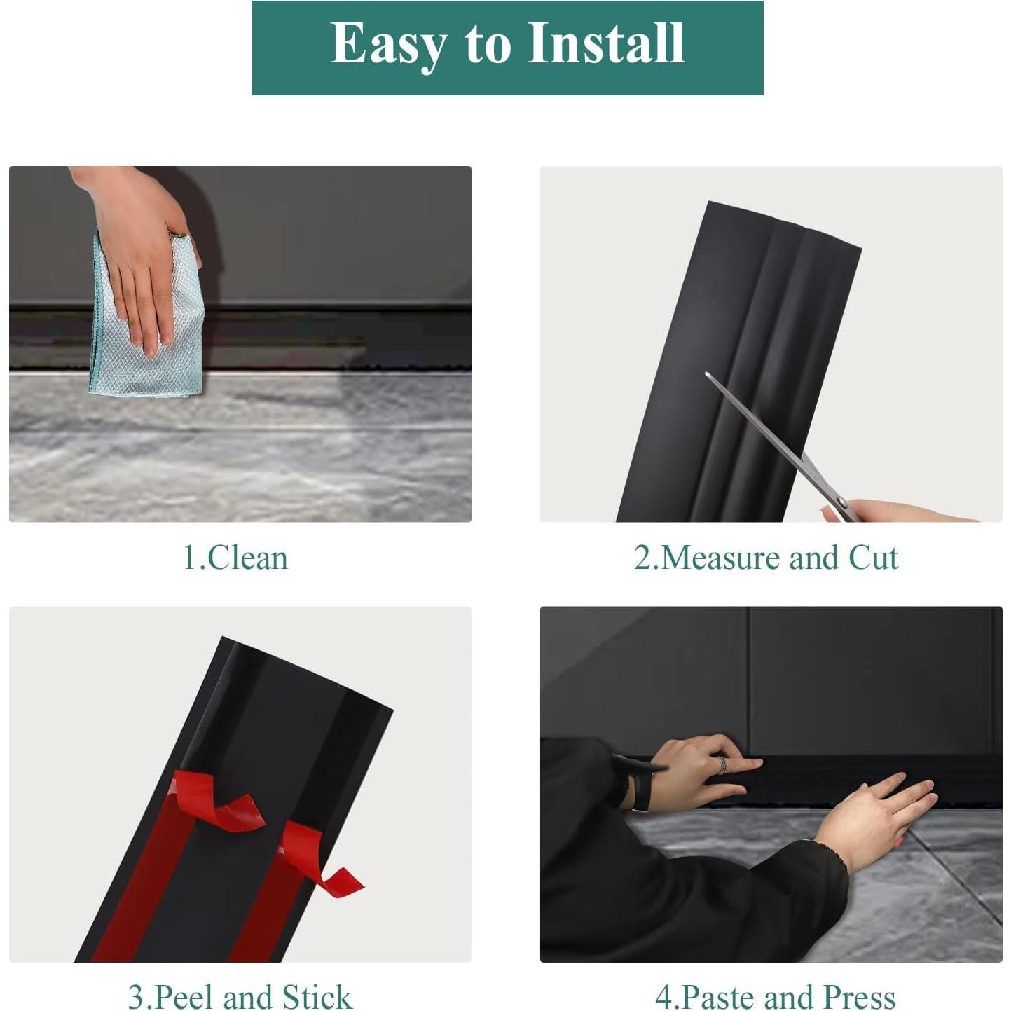 Moldura de Base Autoadhesiva Yefanxi 5.0M Negra 8.0CM