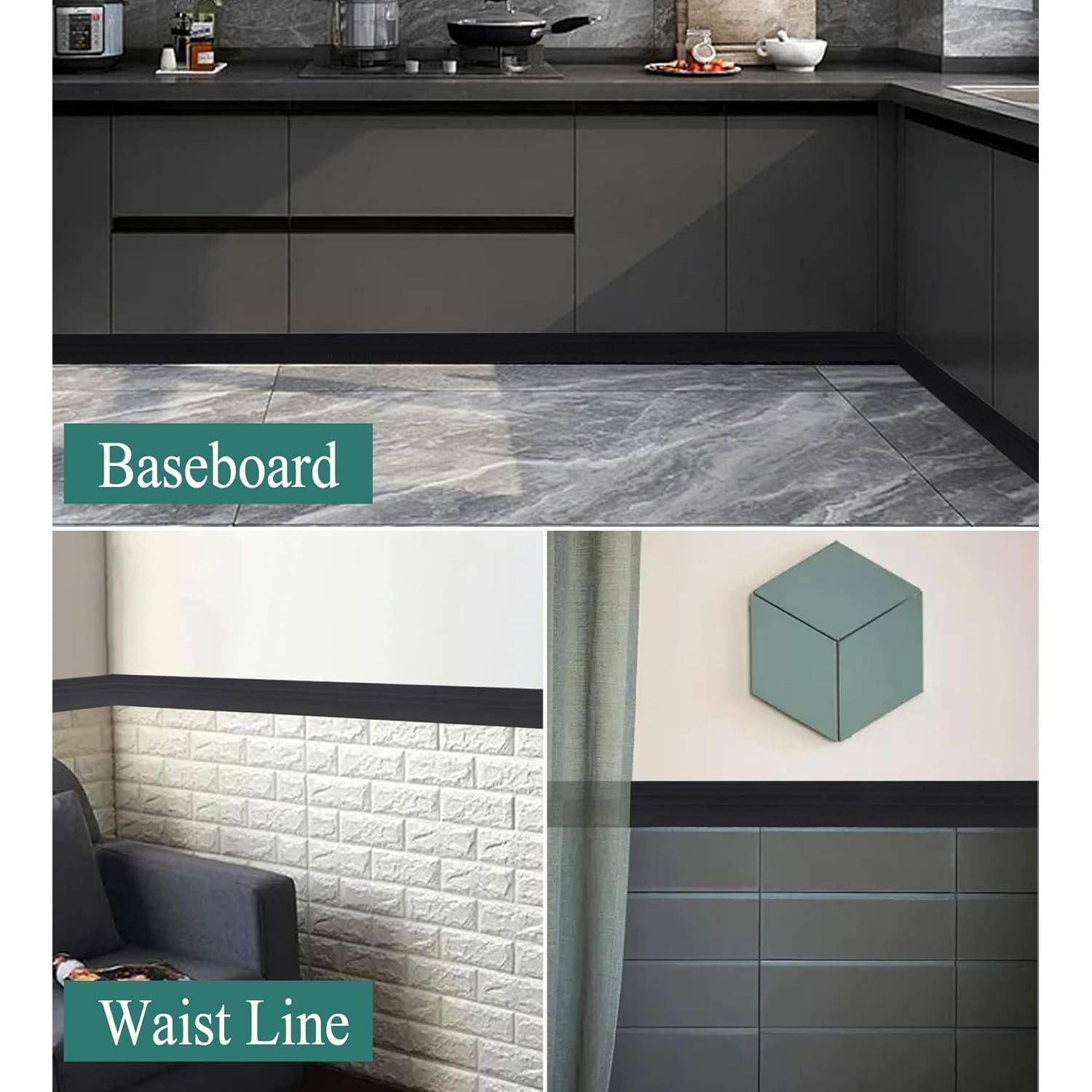 Moldura de Base Autoadhesiva Yefanxi 5.0M Negra 8.0CM