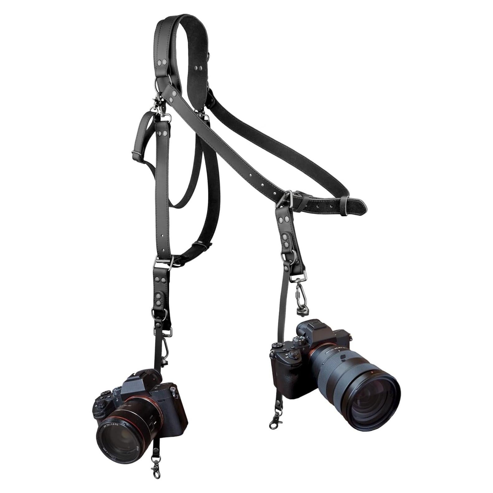 Correa de cámara de cuero ajustable 4J LEDR para 1 o 2 DSLR