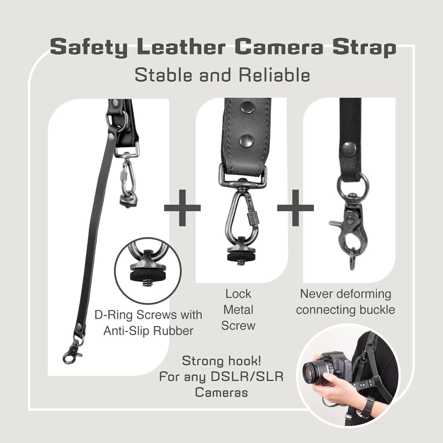 Correa de cámara de cuero ajustable 4J LEDR para 1 o 2 DSLR