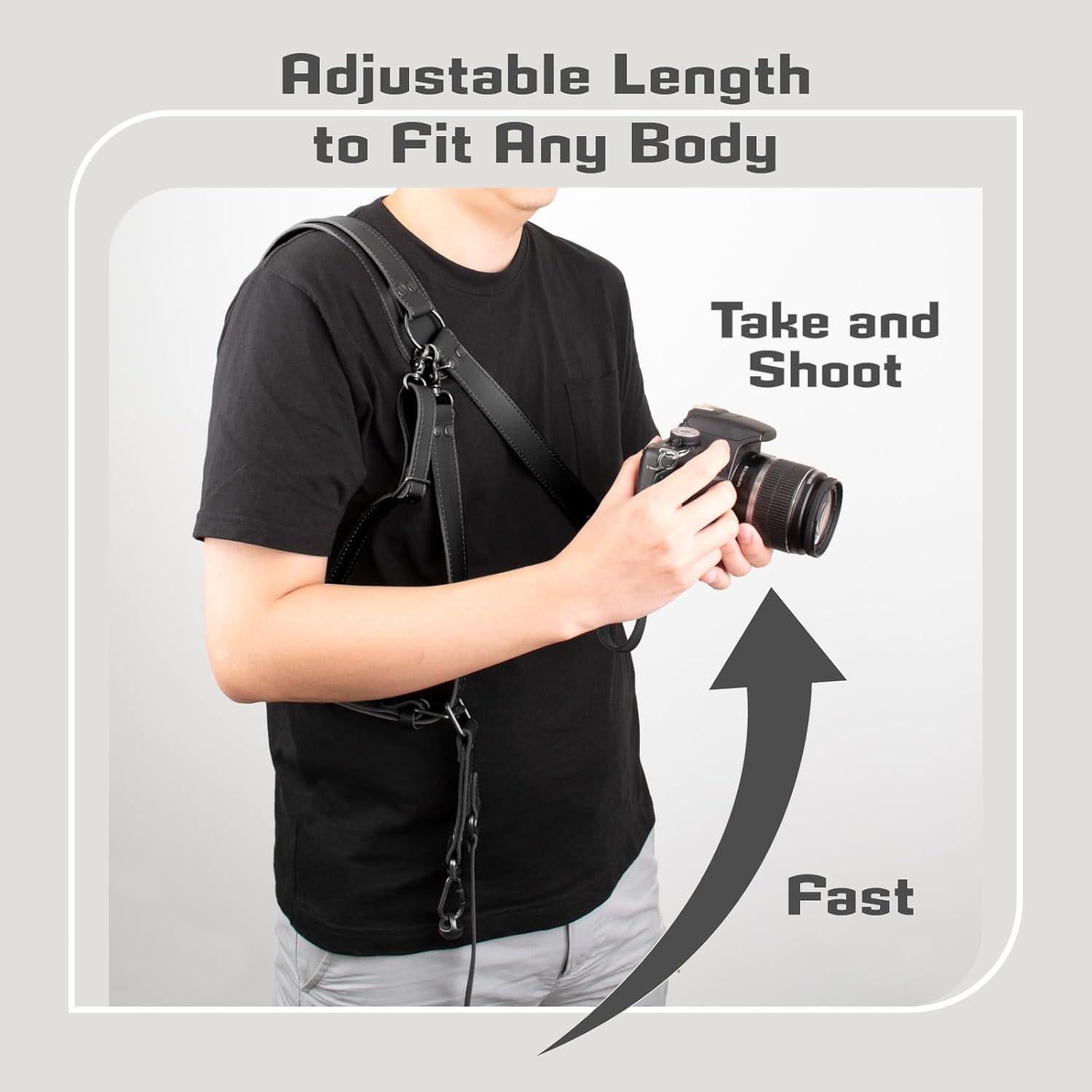 Correa de cámara de cuero ajustable 4J LEDR para 1 o 2 DSLR