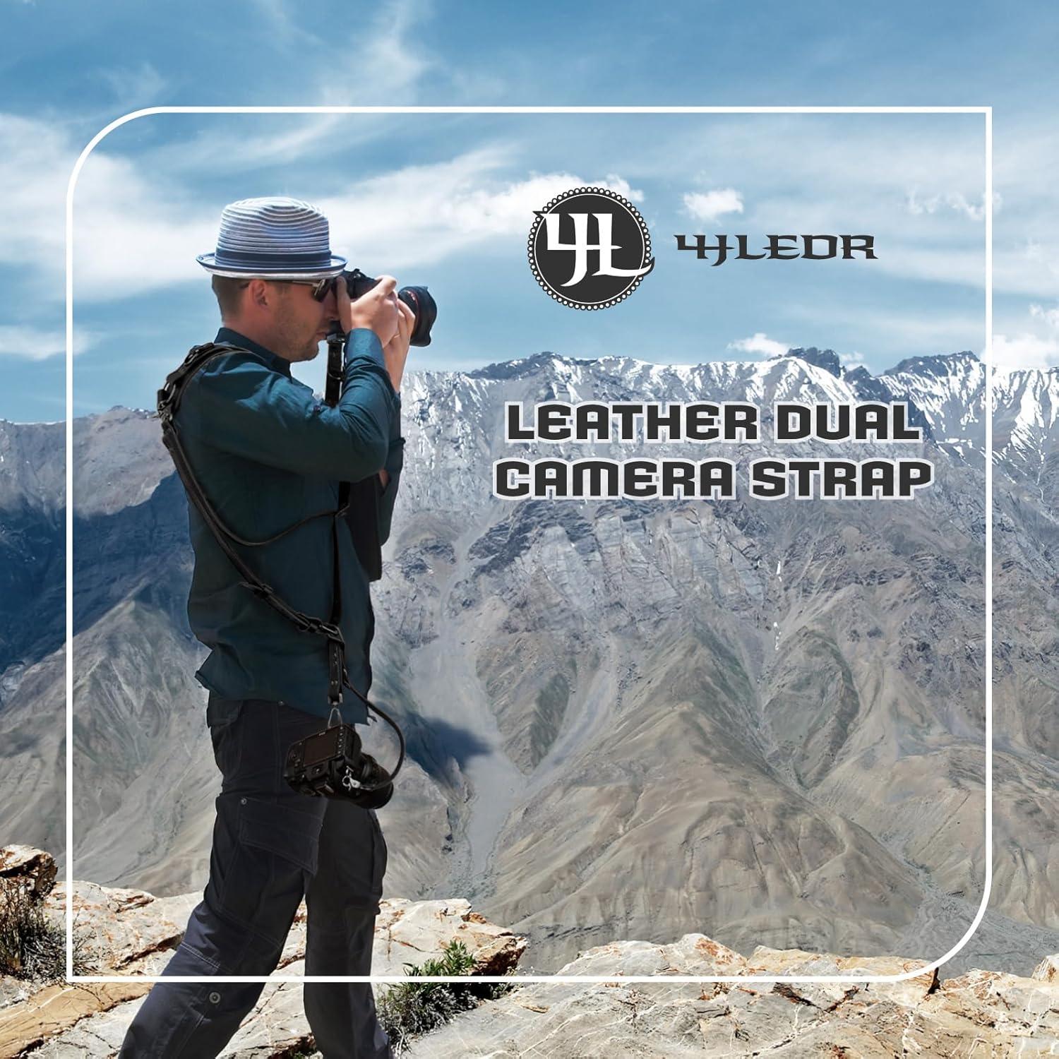 Correa de cámara de cuero ajustable 4J LEDR para 1 o 2 DSLR