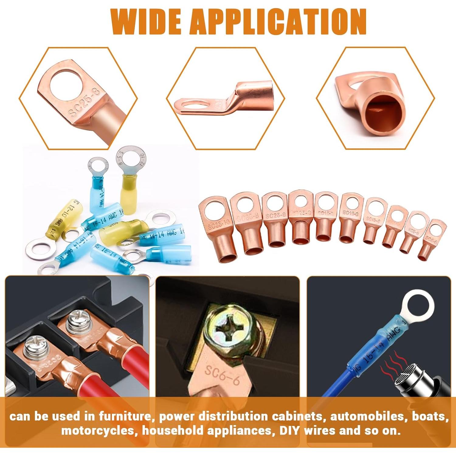 Kit 110 Terminales de Cable de Cobre Mankk AWG 2-16 con Tubos