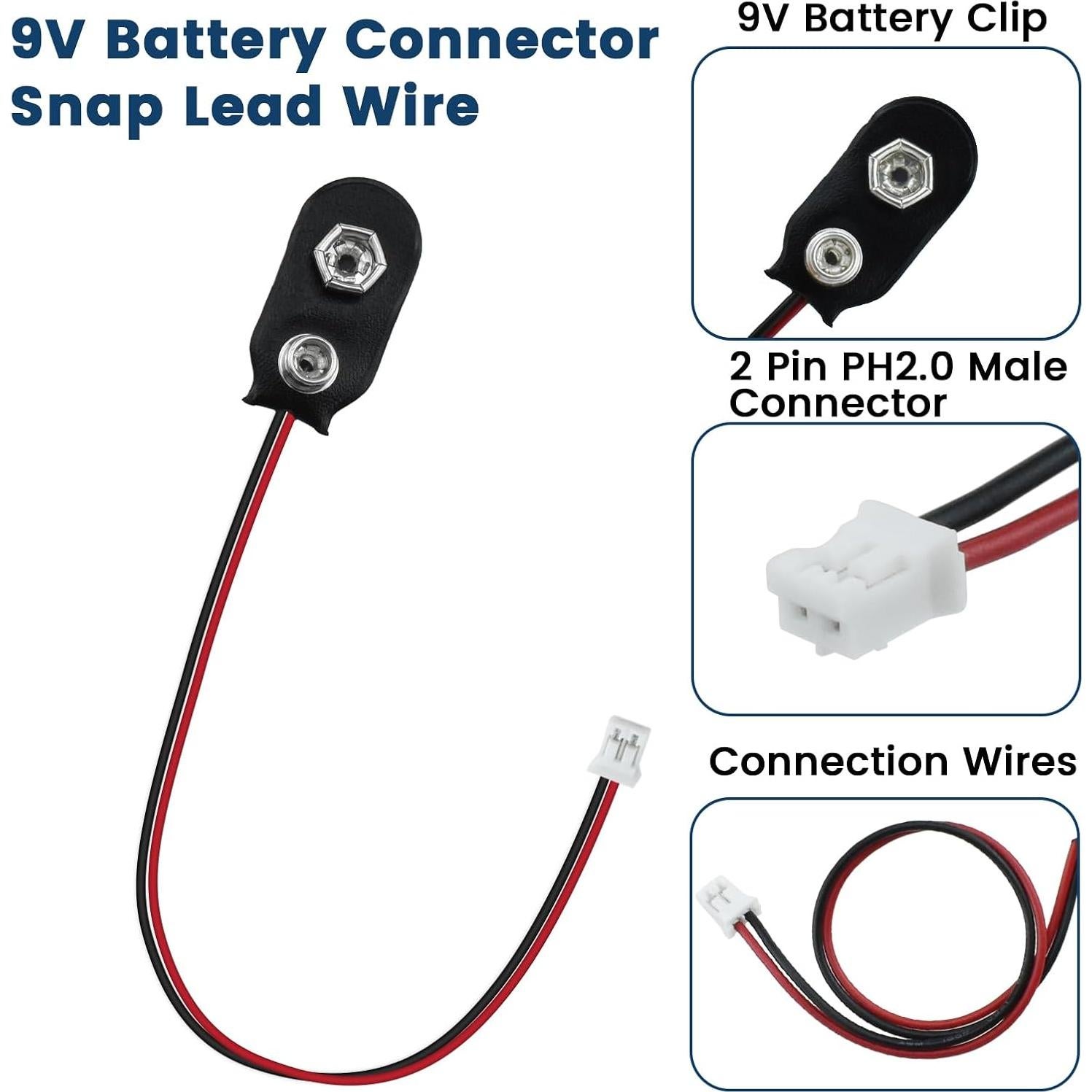 Paquete de 3 Clips de Batería 9V SDTC Tech con Conector PH2.0