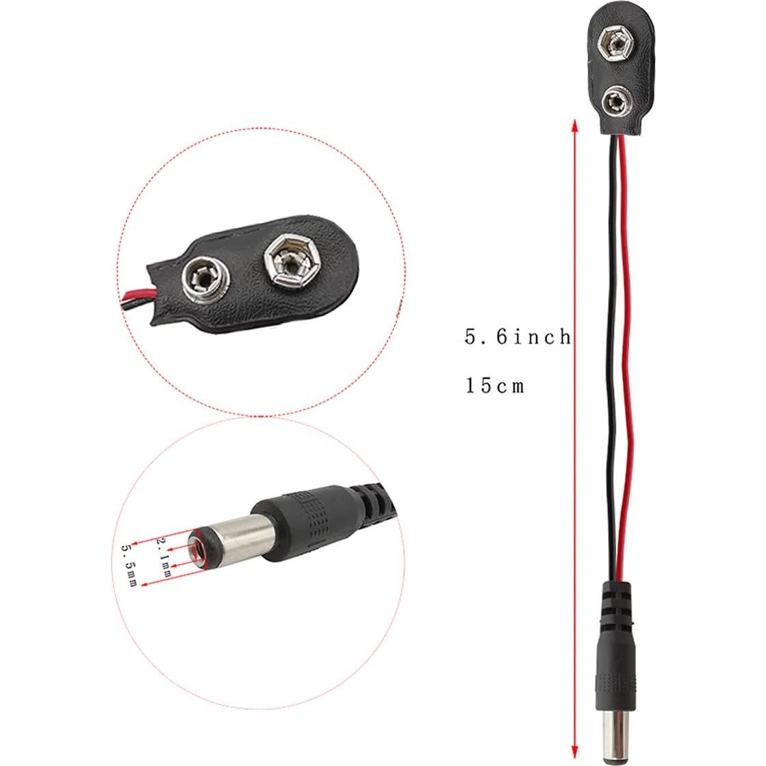10 Clips de Batería 9V HiLetgo Tipo I con Conector DC 5.5x2.1mm