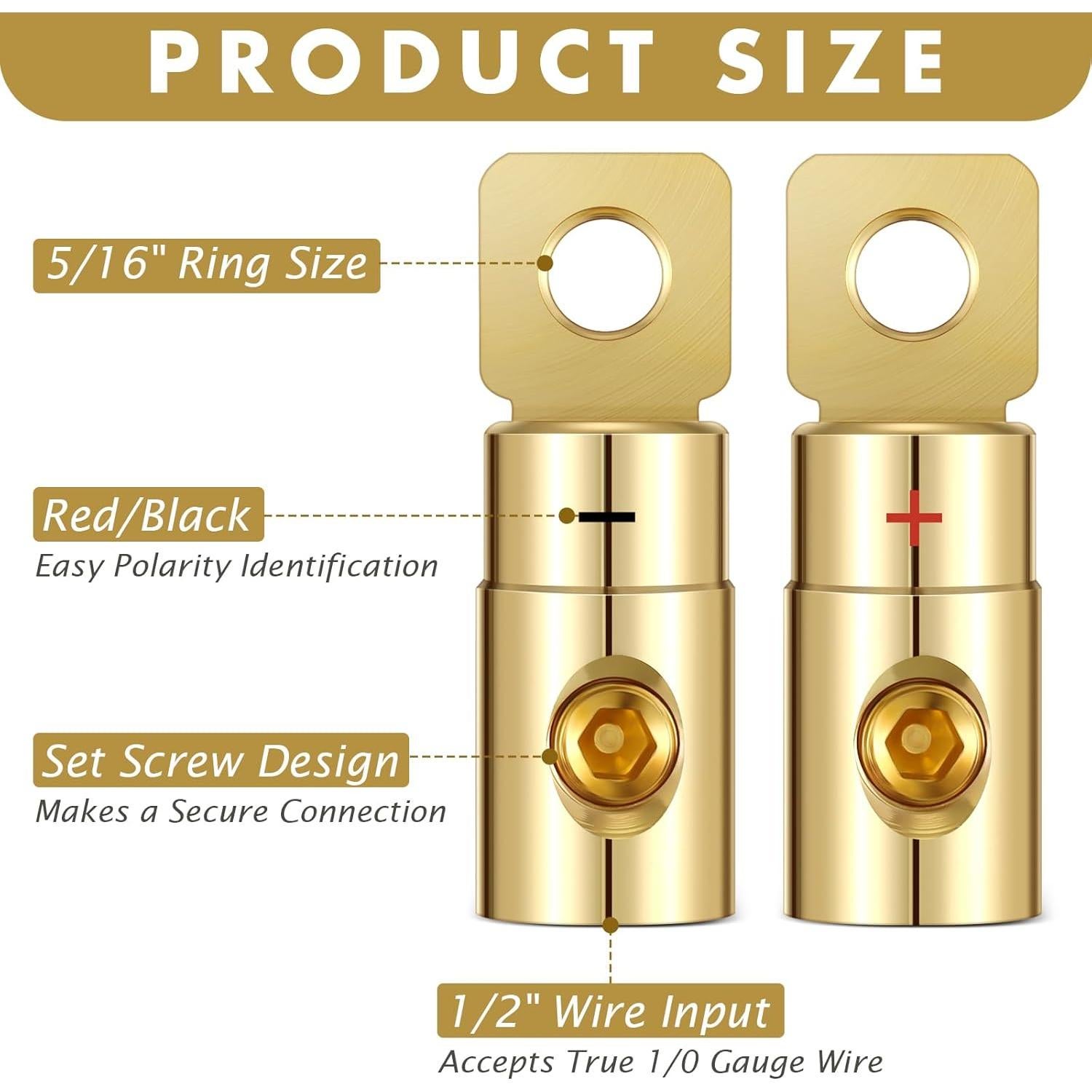 4 Terminales de Batería 1/0 AWG Dorados MorningRo