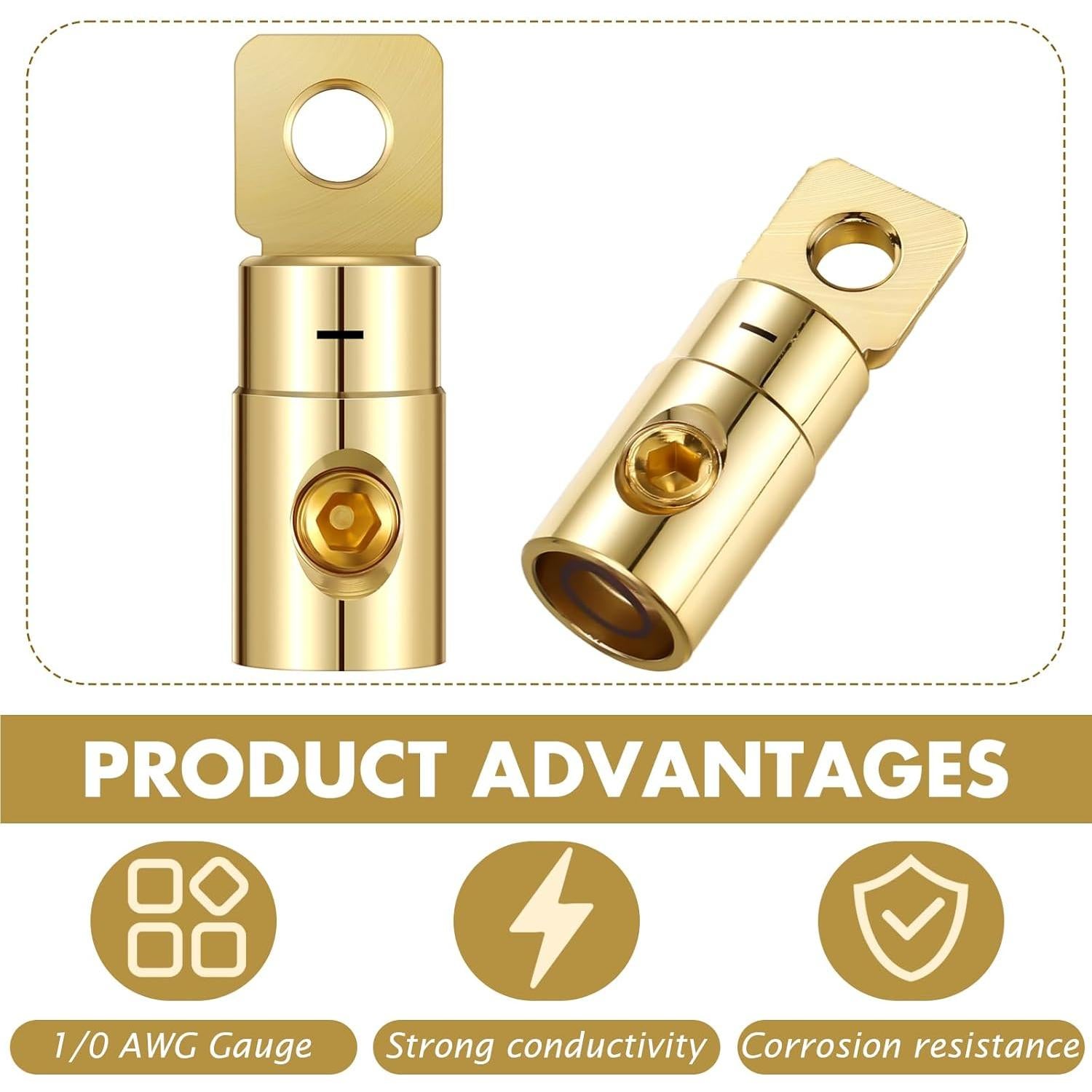 4 Terminales de Batería 1/0 AWG Dorados MorningRo