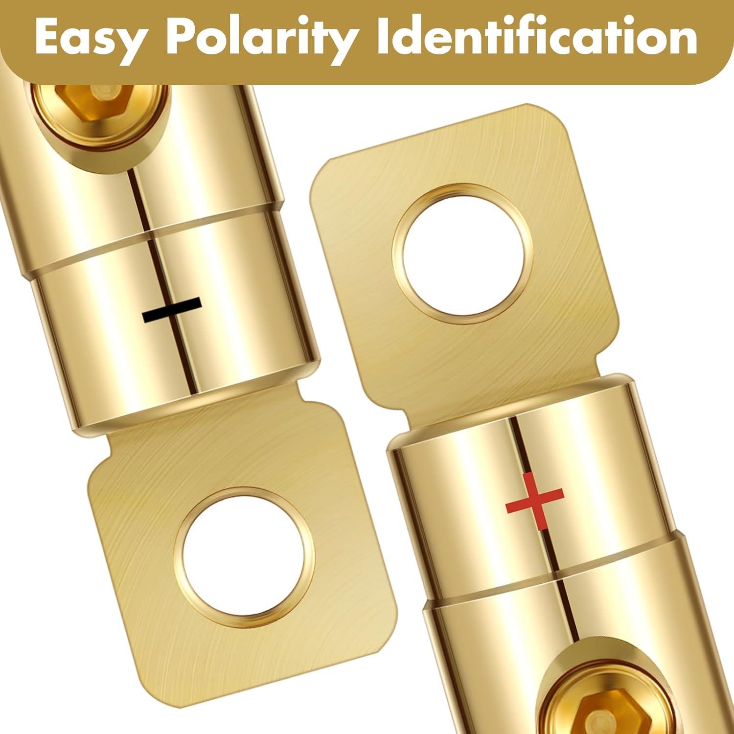 4 Terminales de Batería 1/0 AWG Dorados MorningRo