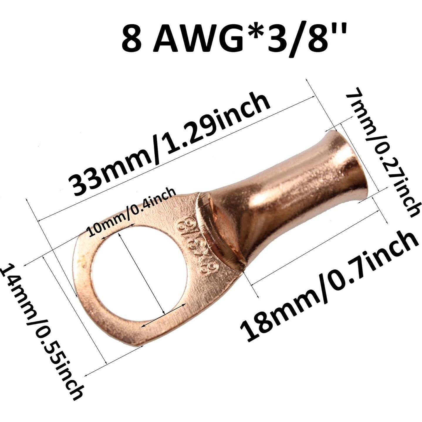12 Terminales de Cobre para Cables de Batería 8AWG PDETVEO