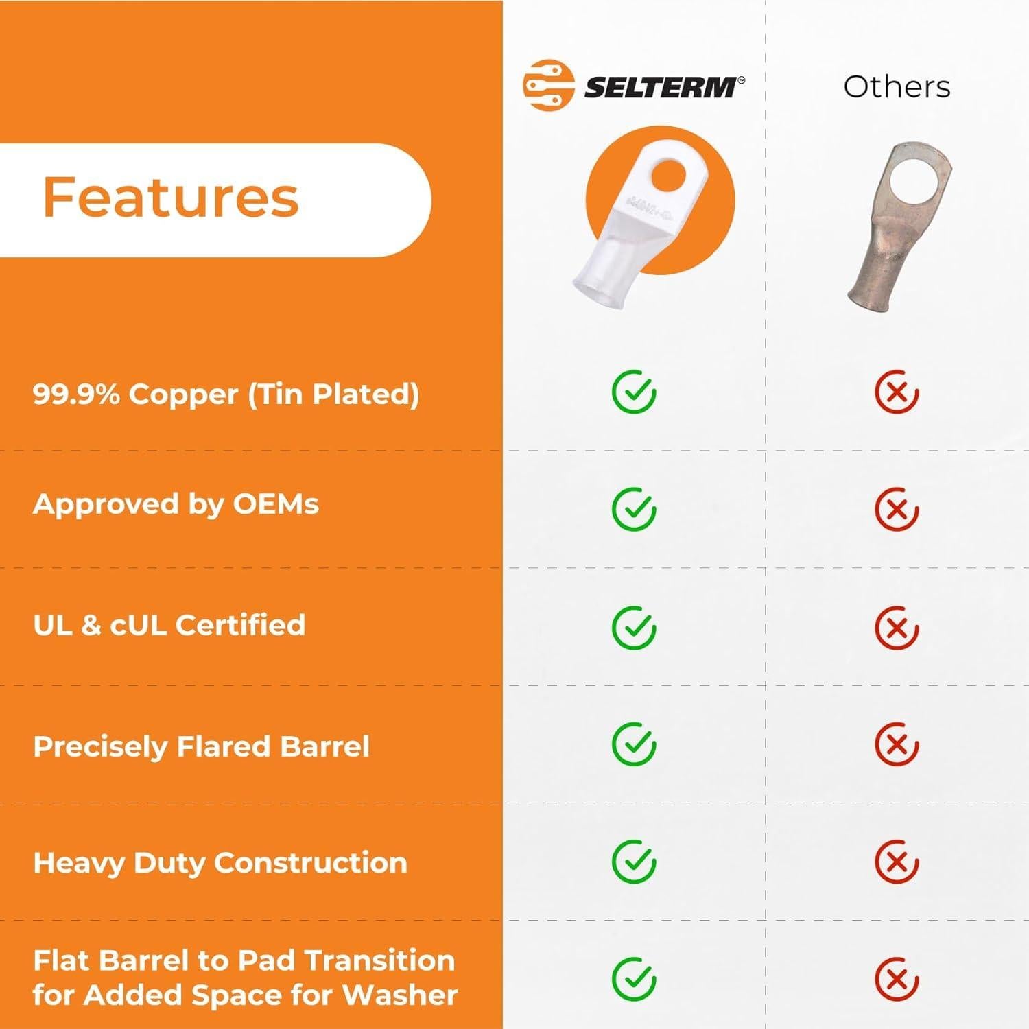 Conectores de Terminal de Batería SELTERM 8 AWG Cobre Estañado 2 Pcs