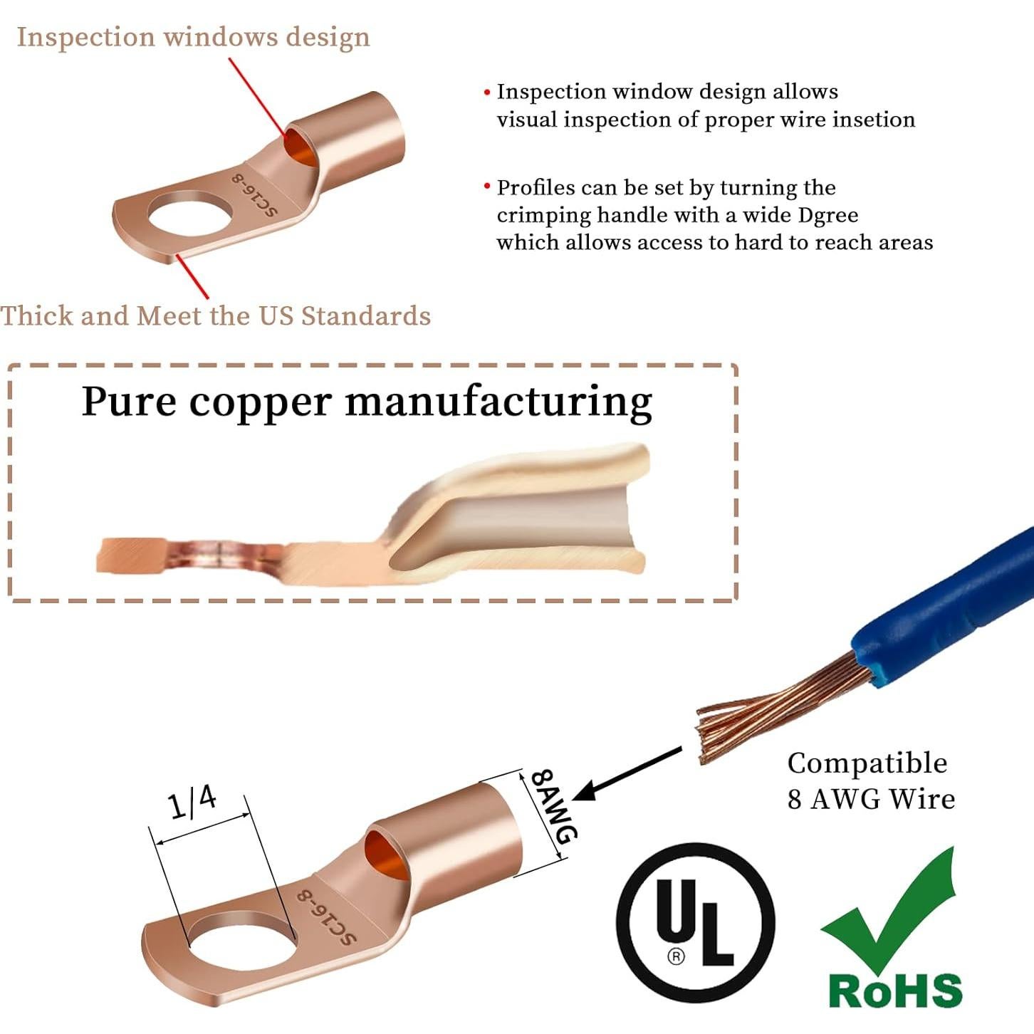 Kit 80 Pcs Conectores de Terminales de Cobre Dizzily AWG 8 6 12/10
