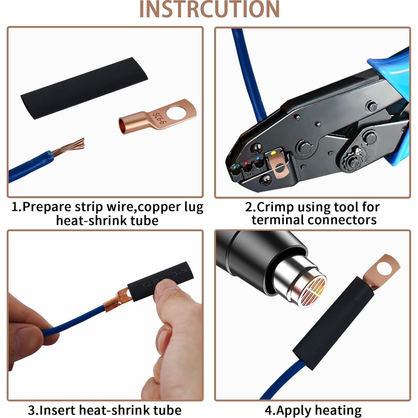 Kit 80 Pcs Conectores de Terminales de Cobre Dizzily AWG 8 6 12/10