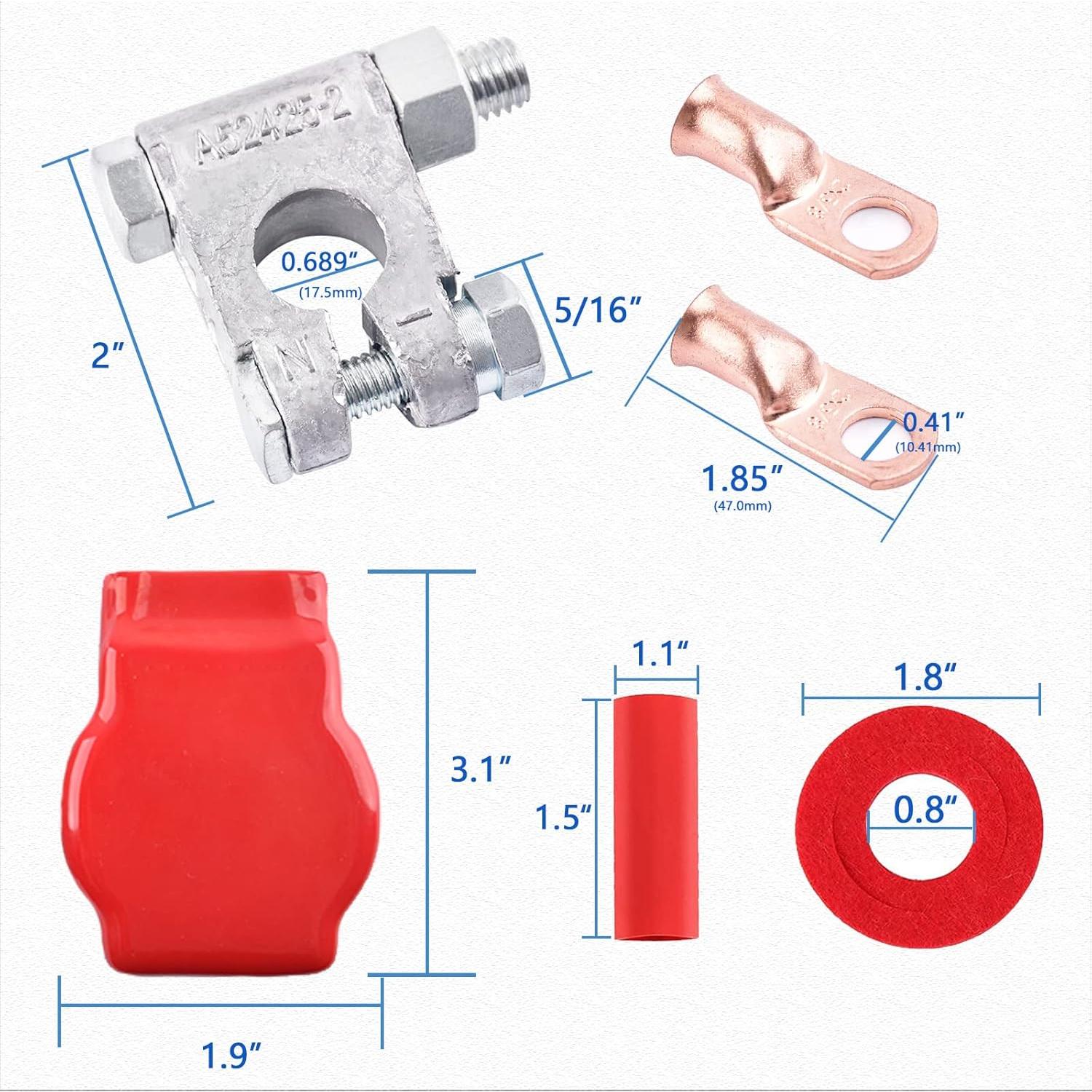 Conectores de terminal de batería HGNVGZ 2 Gauge 12V Kit 4 Piezas