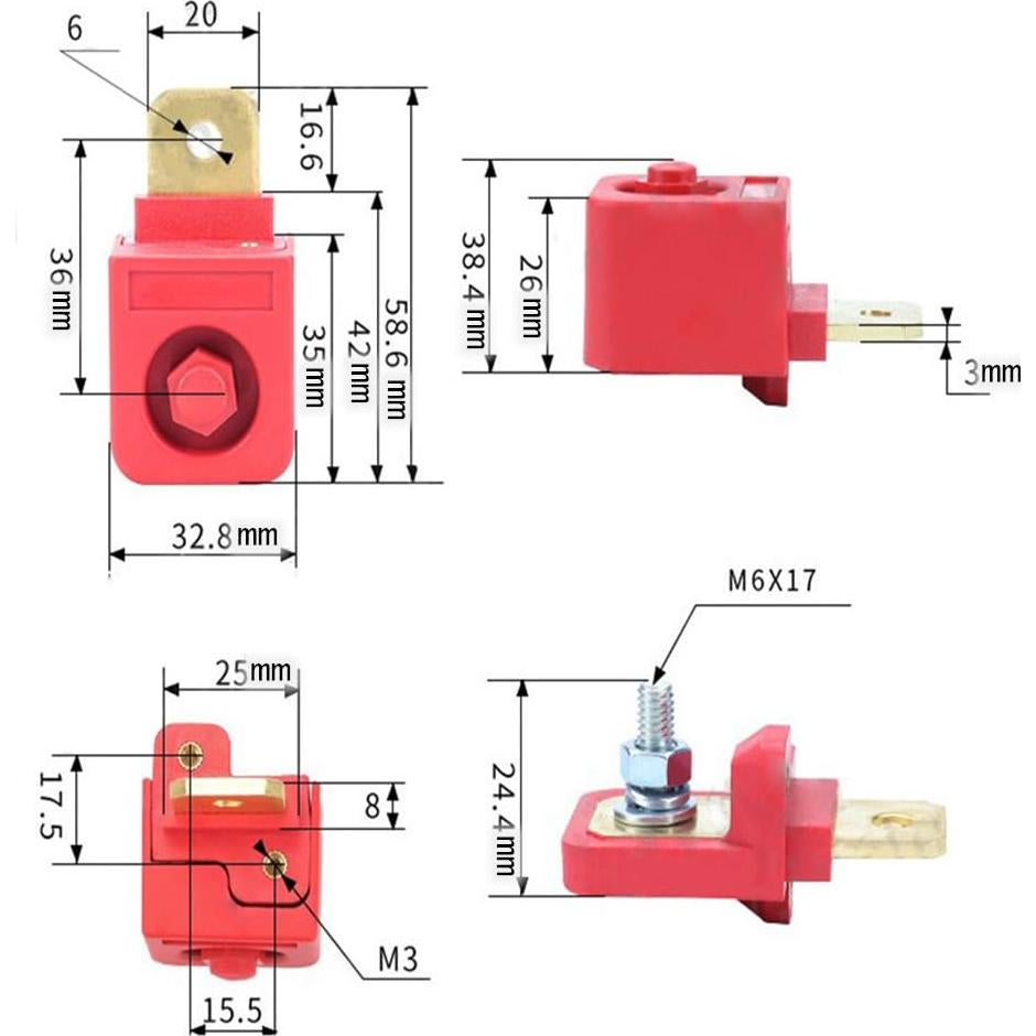 Terminales de Batería de Litio 300A Cobre HWYEE - 2 Piezas