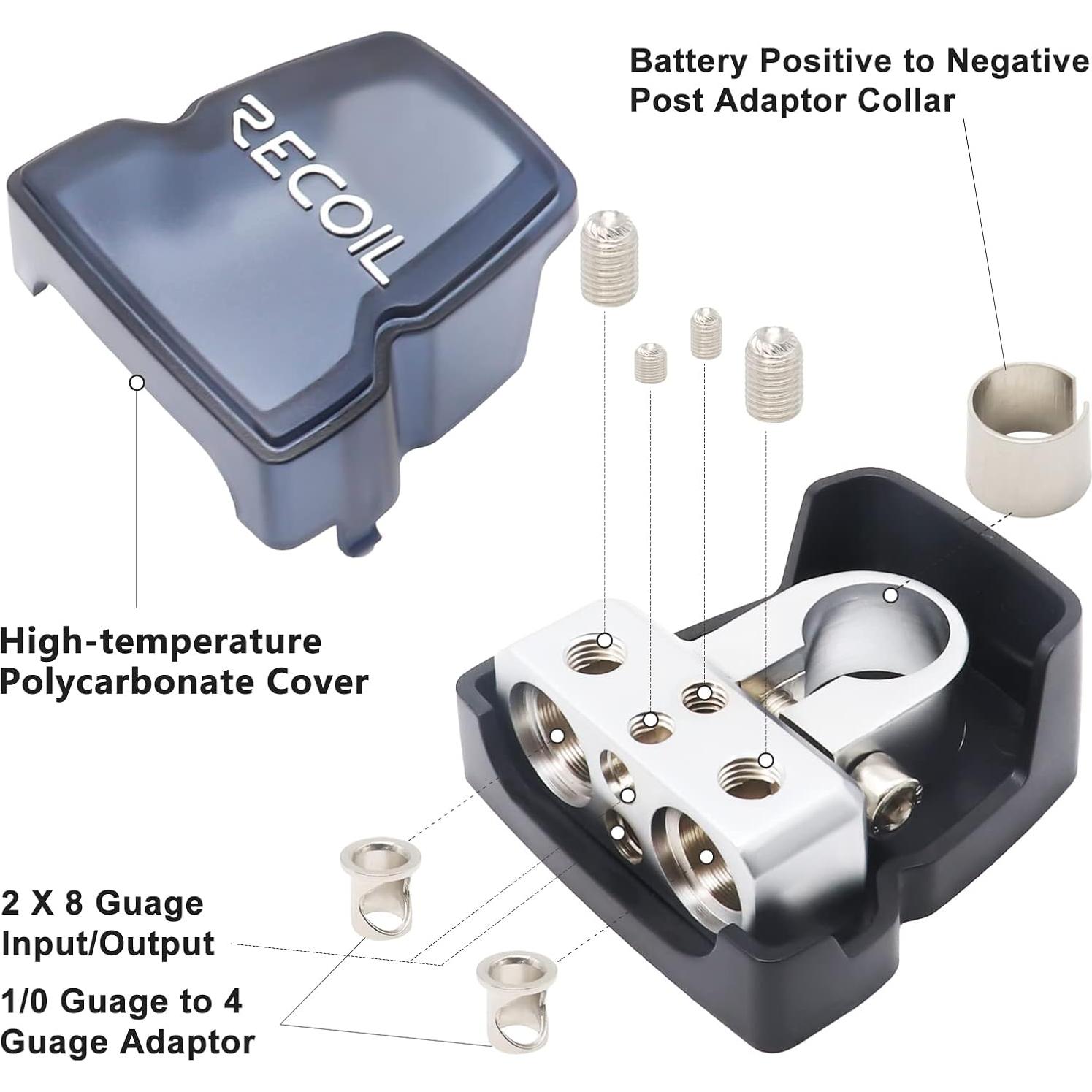 Terminales de Batería Recoil PBT-D08 2 Paquete Latón 0/2/4 y 8 AWG