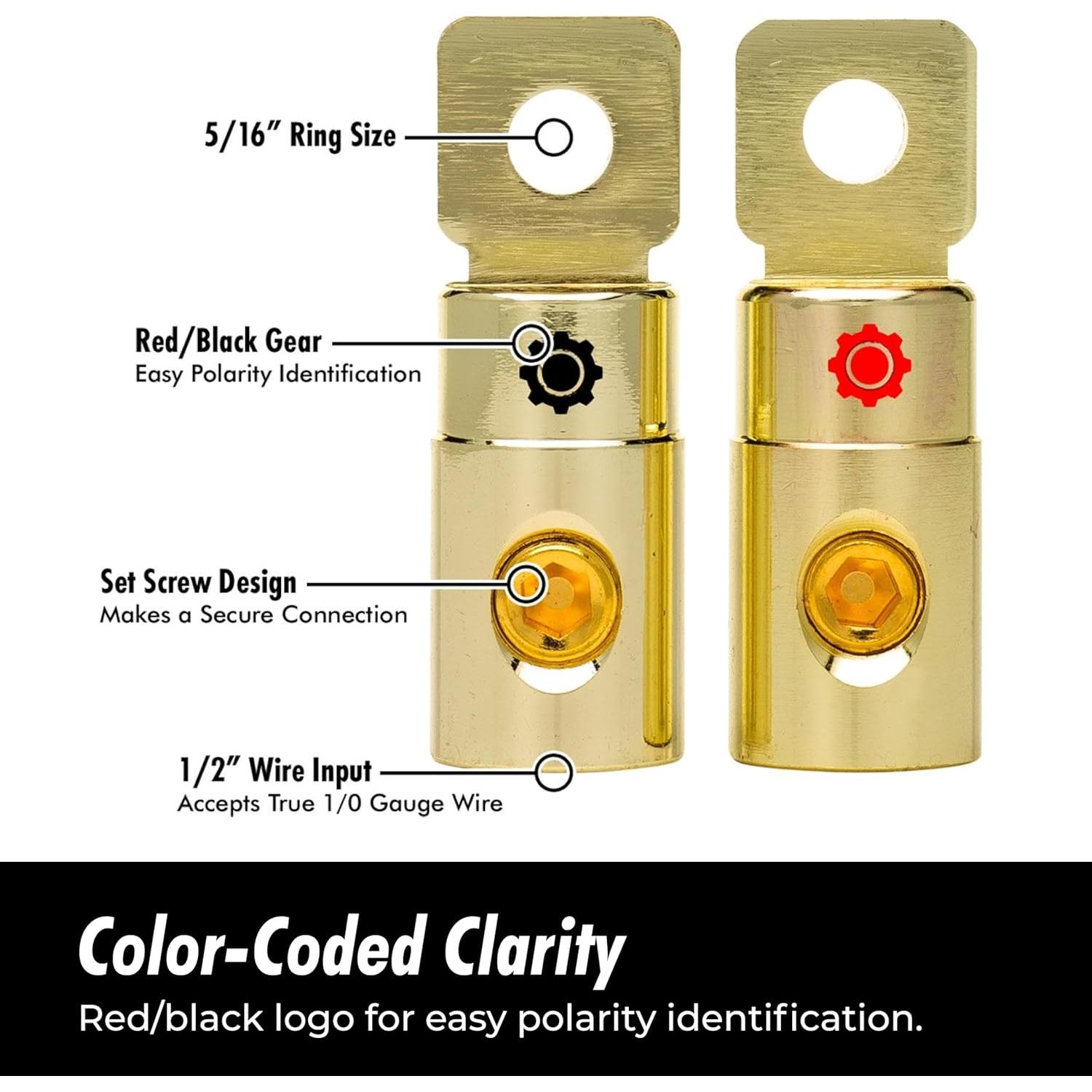 Juego de terminales de anillo de batería InstallGear 1/0 AWG - Paquete de 4