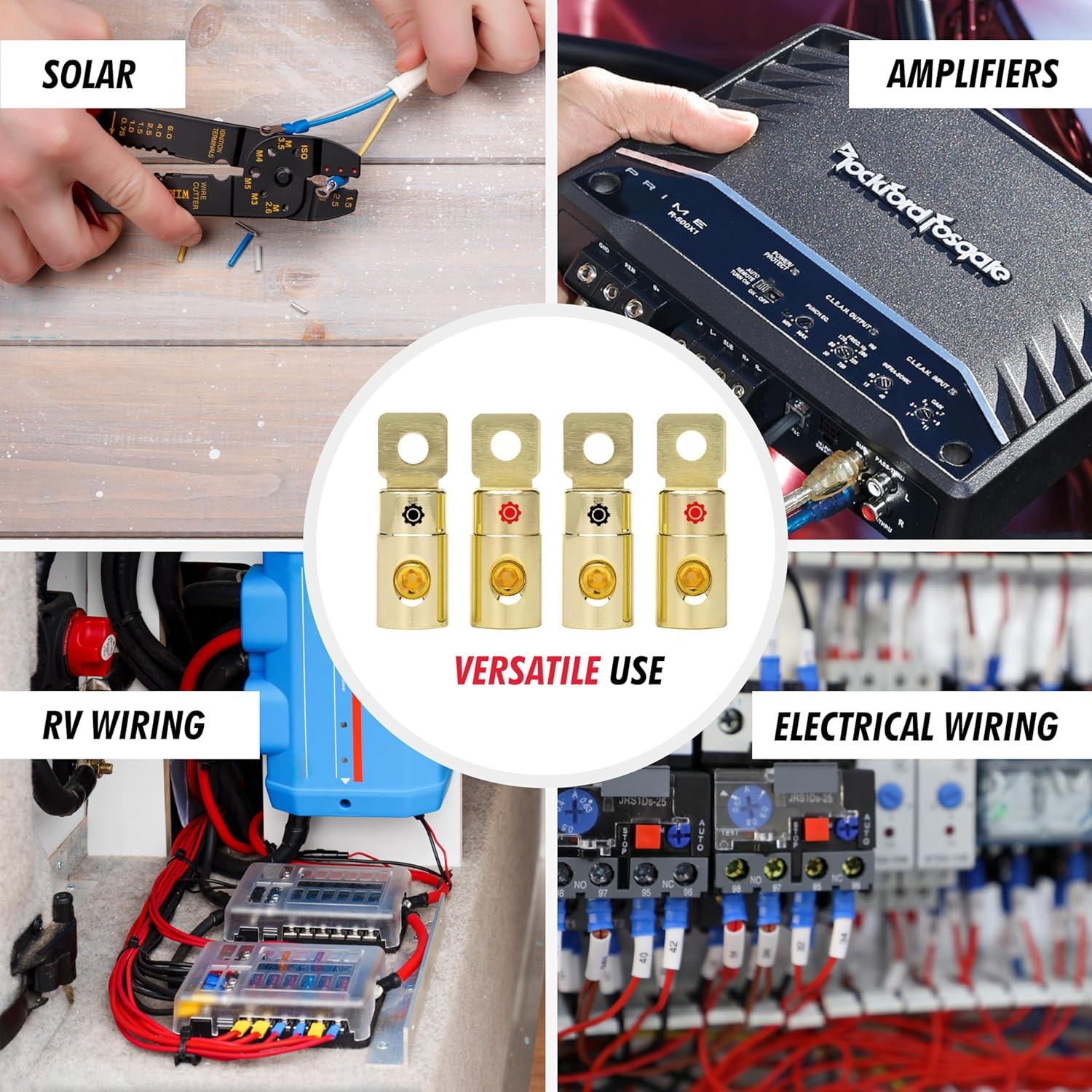 Juego de terminales de anillo de batería InstallGear 1/0 AWG - Paquete de 4