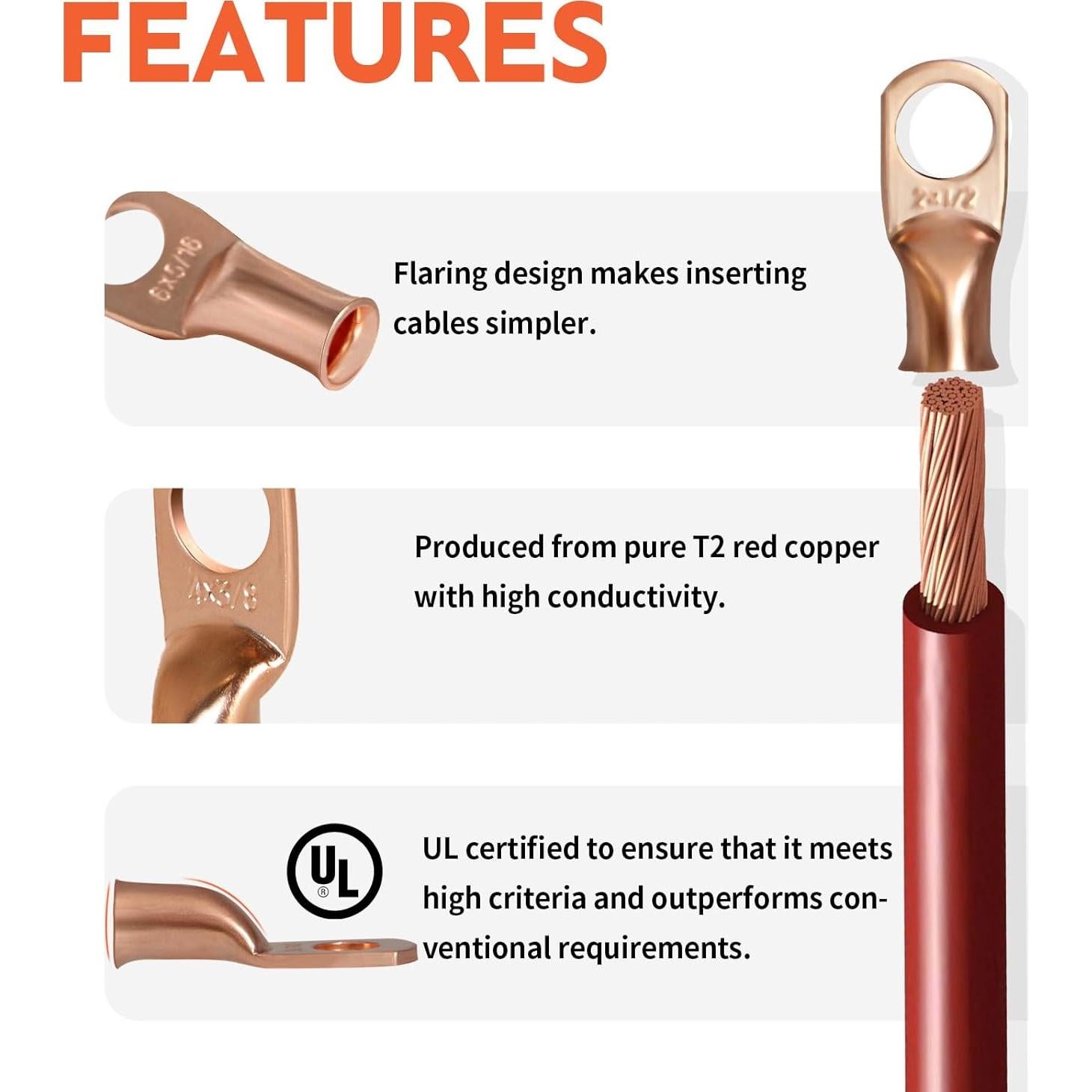 Kit de Conectores de Batería Amliber 260PCS con Lugs de Cobre
