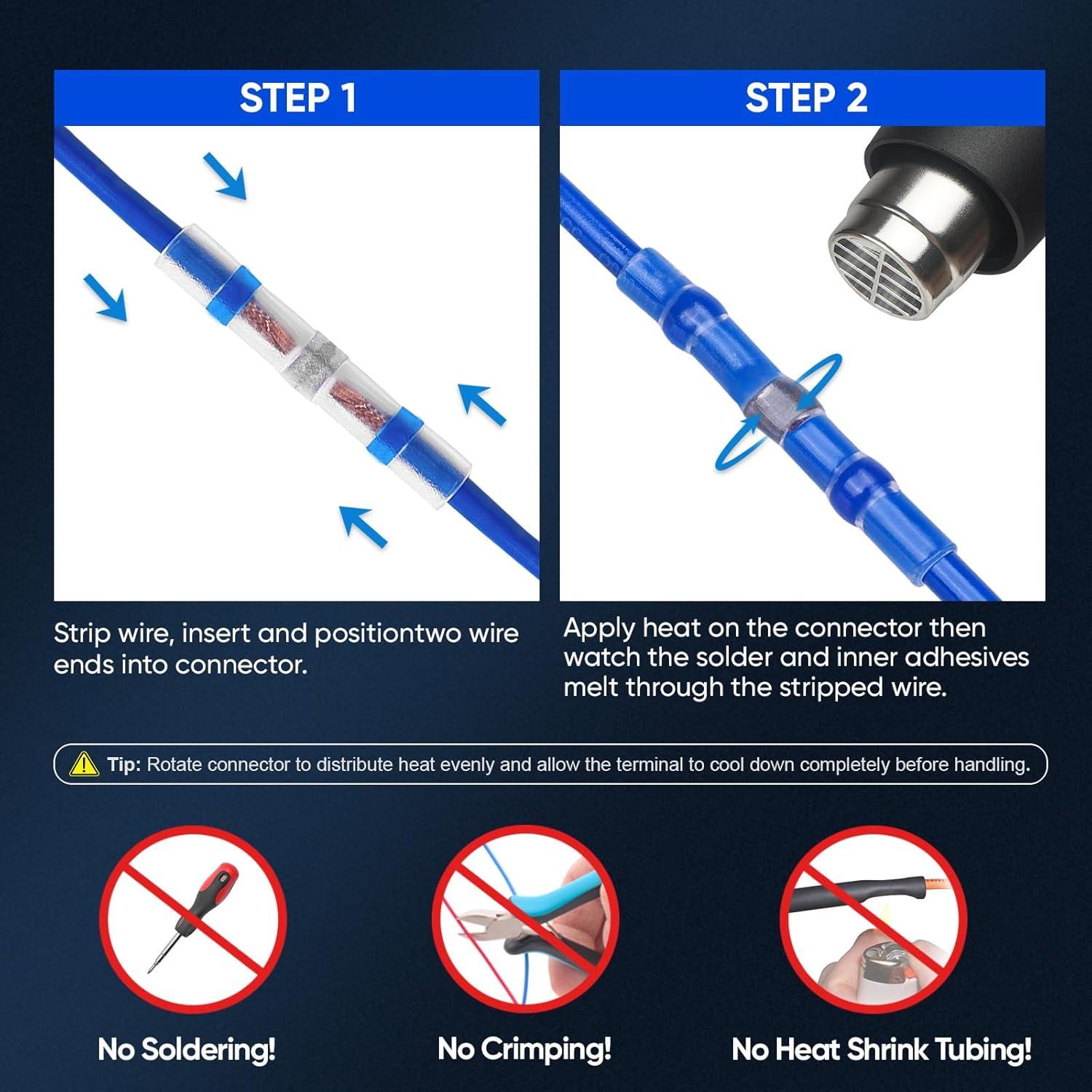 Conectores de Cable TICONN 120 Pcs Termoretráctiles Impermeables