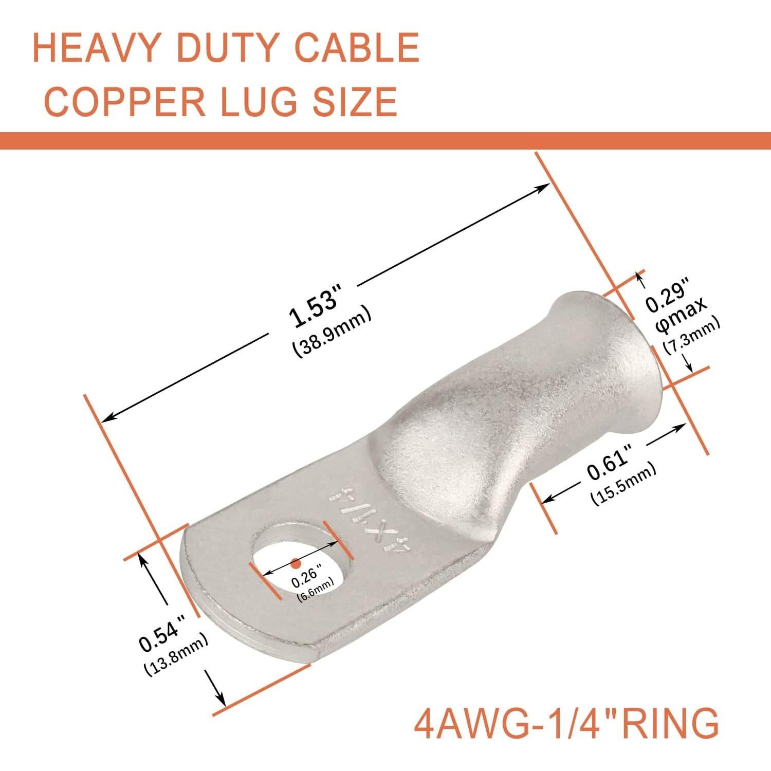 10 Terminales de Anillo de Cobre Estañado RIOCAN 4 AWG 1/4"