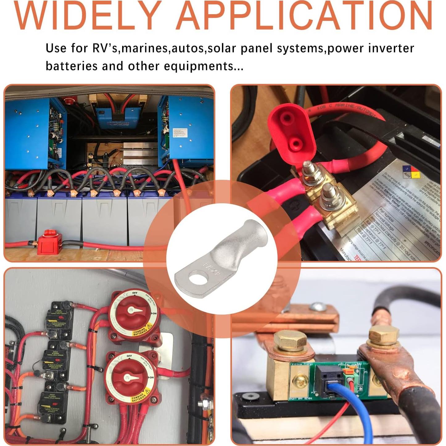 10 Terminales de Anillo de Cobre Estañado RIOCAN 4 AWG 1/4"