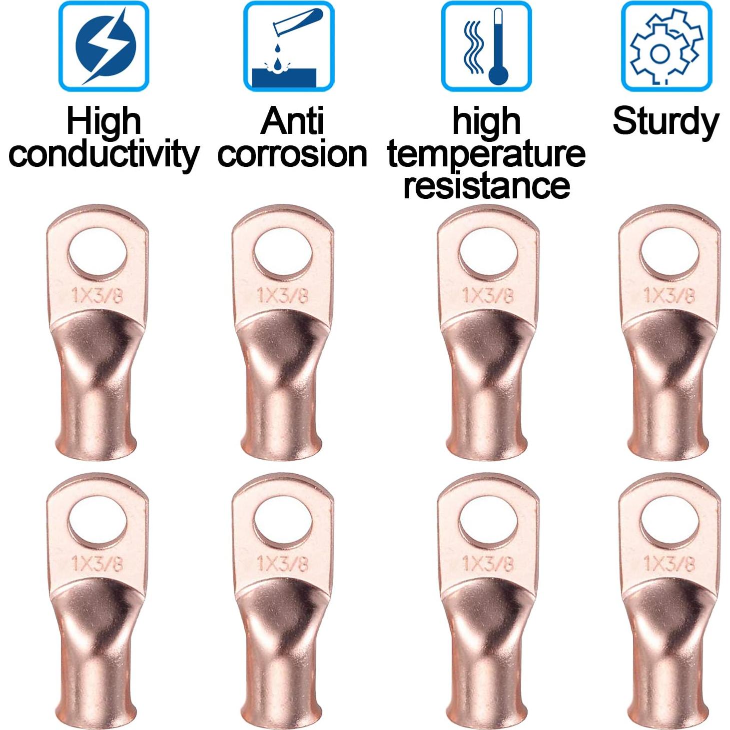 8 Conectores de Terminales de Anillo de Cobre 1 AWG 9.53 mm