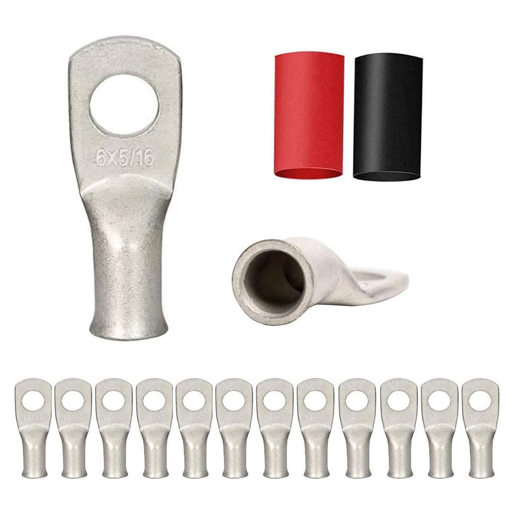 12 Conectores de Terminal de Anillo de Cobre 6 AWG con Tubo Termocontraíble