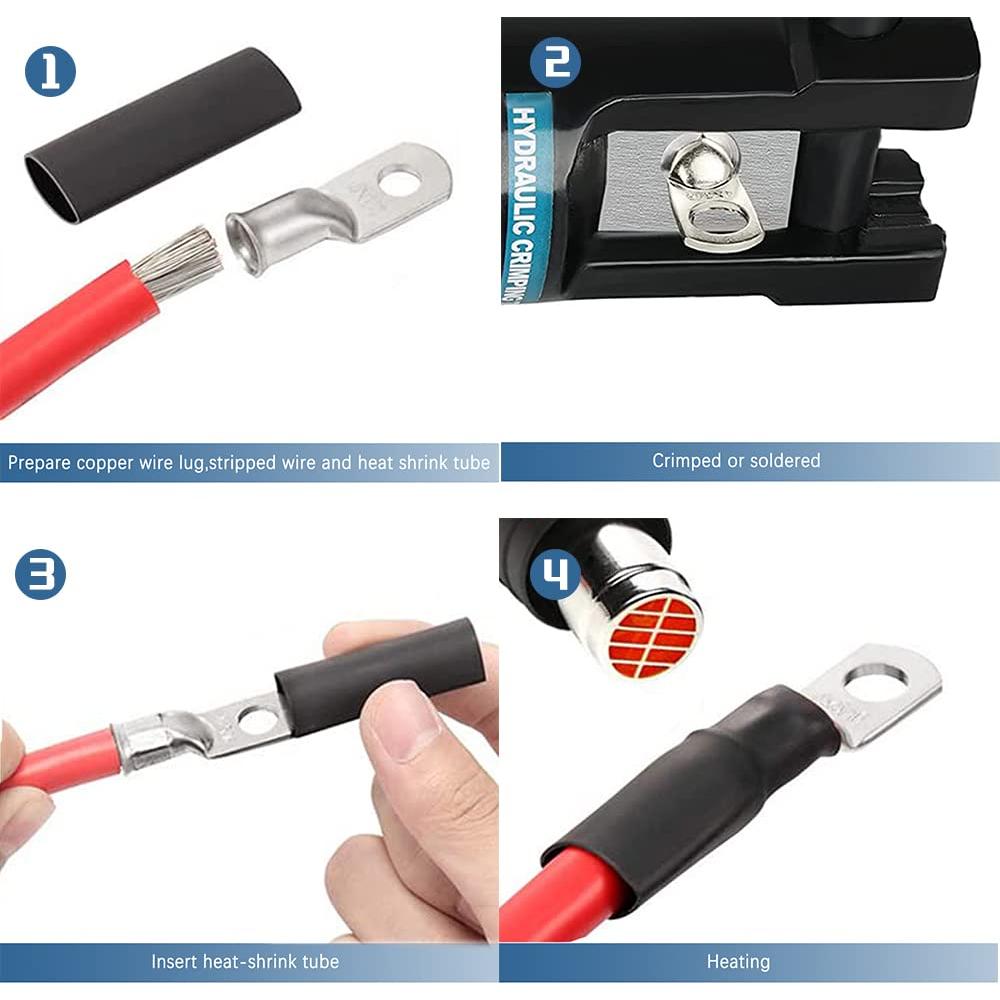 12 Conectores de Terminal de Anillo de Cobre 6 AWG con Tubo Termocontraíble