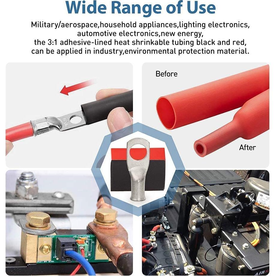 12 Conectores de Terminal de Anillo de Cobre 6 AWG con Tubo Termocontraíble