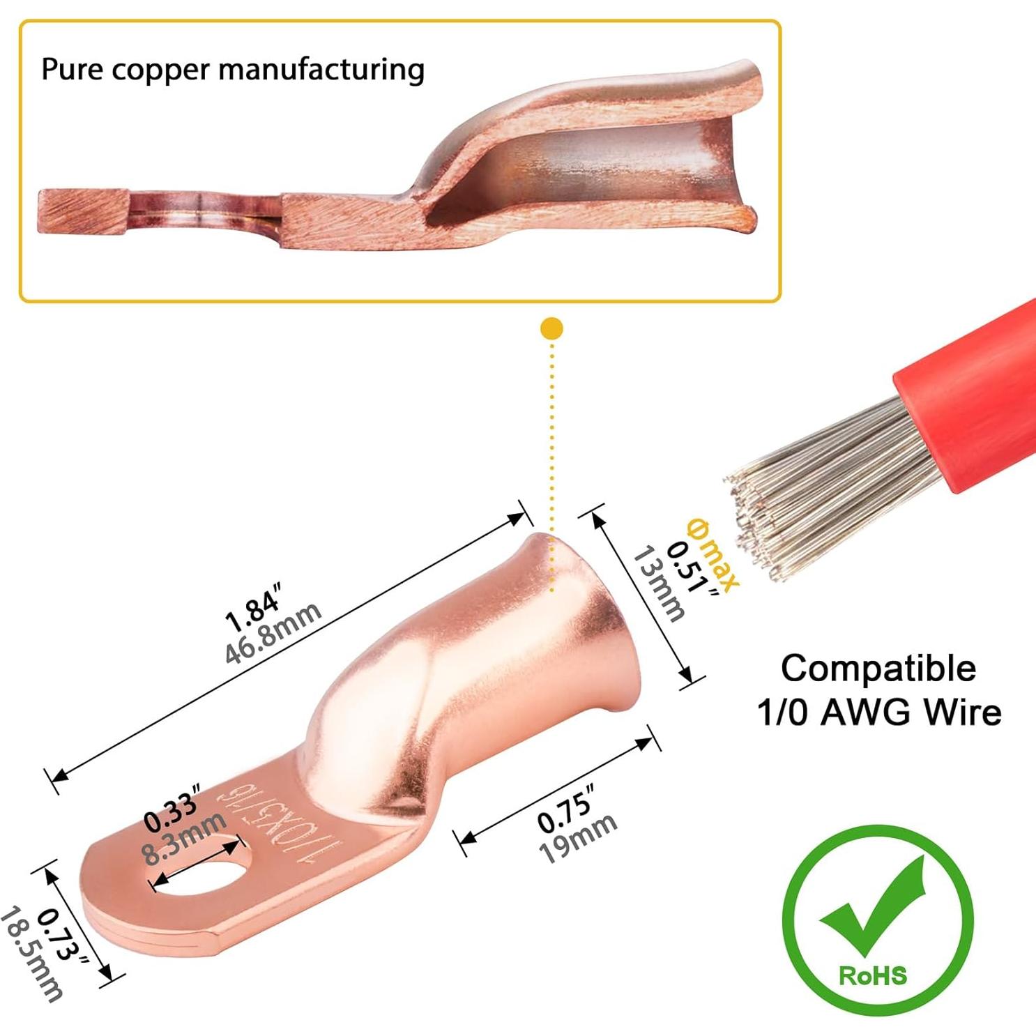 Conectores de Anillo de Cobre 1/0 AWG M8 10pcs - Alta Resistencia