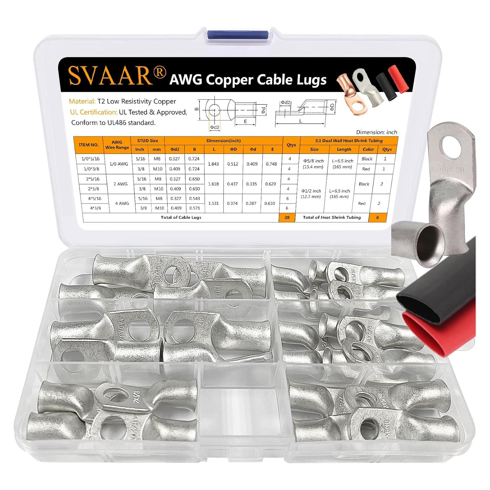 Kit de Terminales de Cobre Estaño SVAAR 0/2/4 AWG con Termoencogible