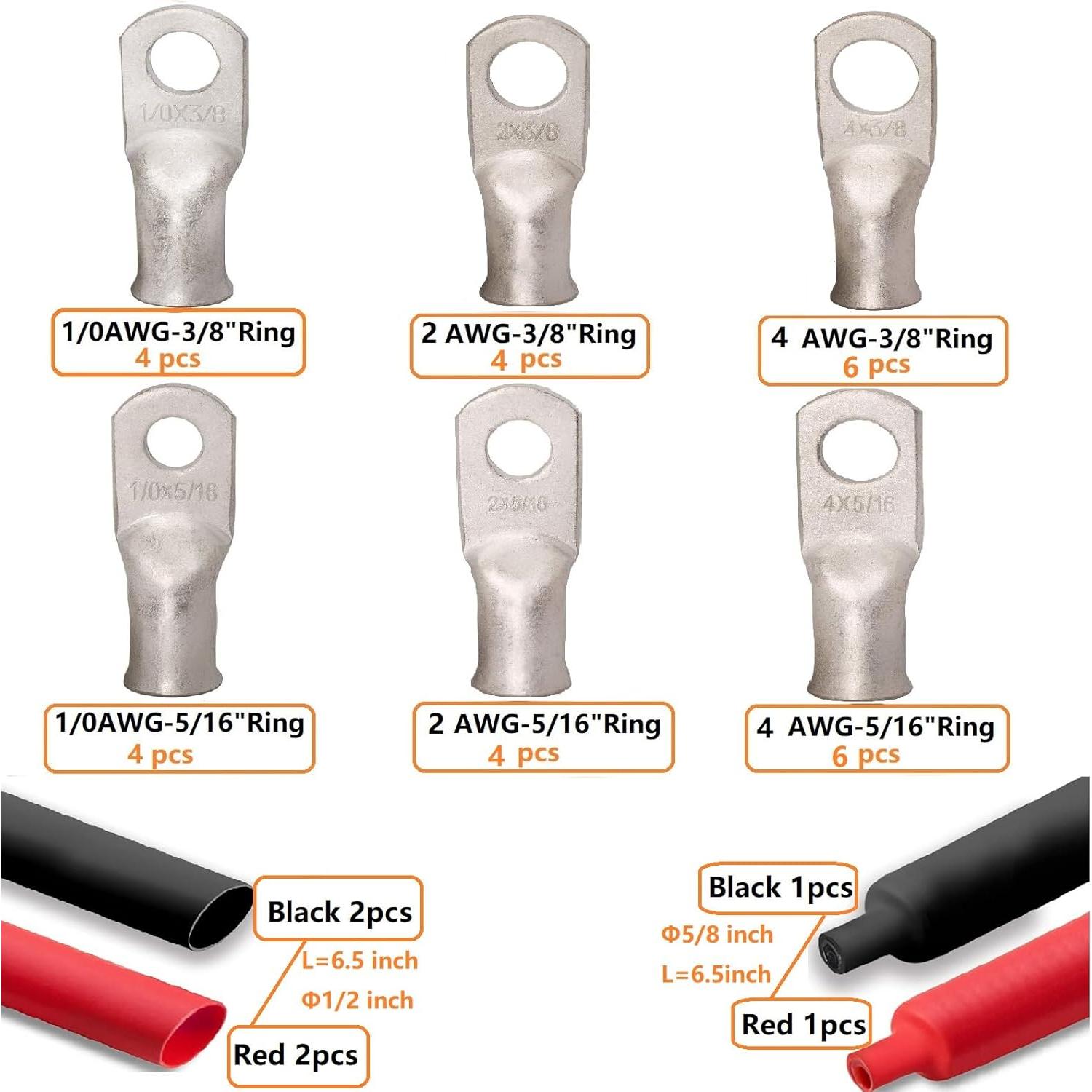 Kit de Terminales de Cobre Estaño SVAAR 0/2/4 AWG con Termoencogible