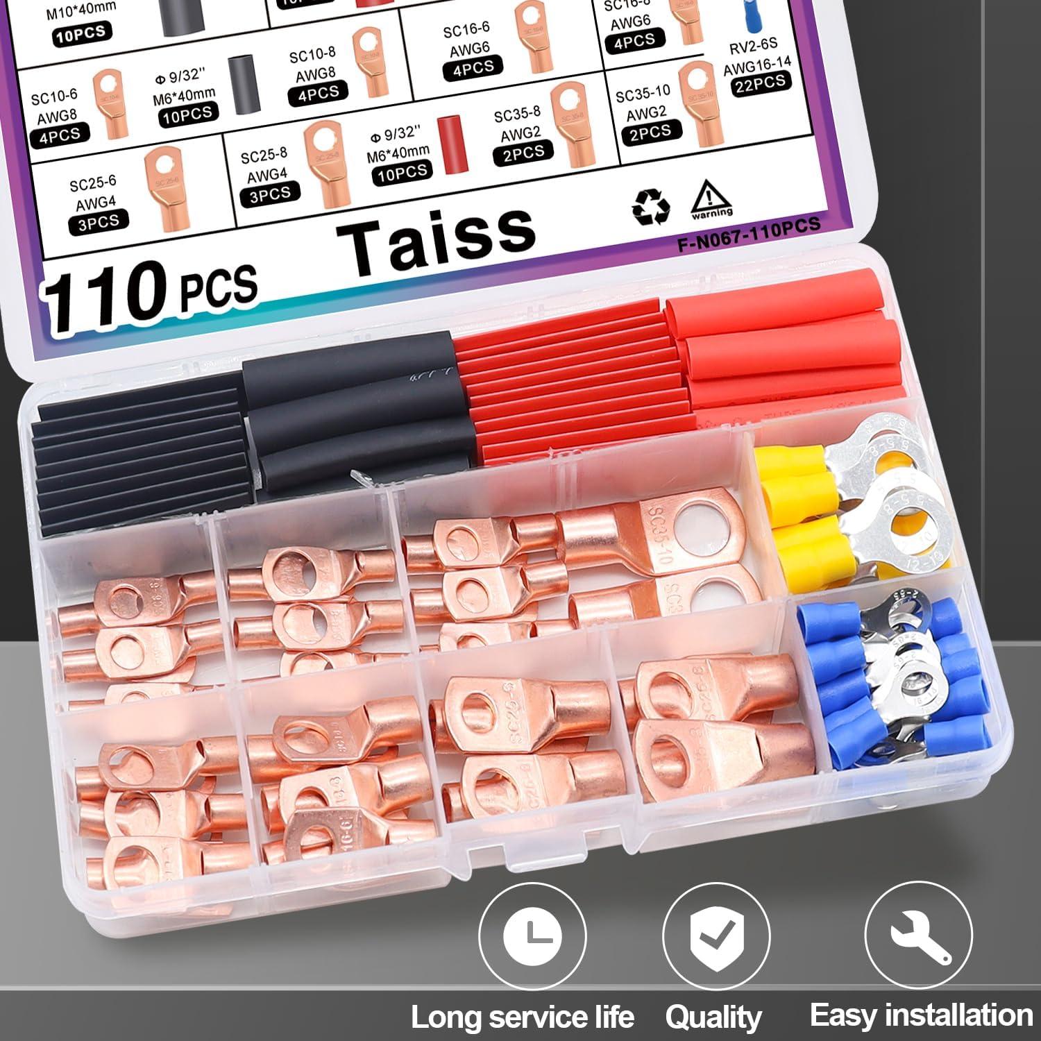 Kit de 110PCS Terminales de Cable de Cobre Taiss AWG 2-16