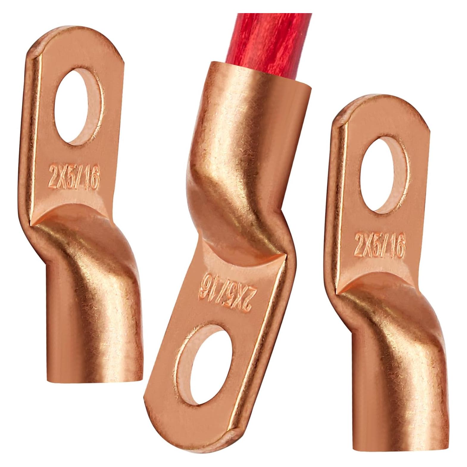 25 Terminales de Anillo de Cobre 2 AWG - 5/16" Opfiue