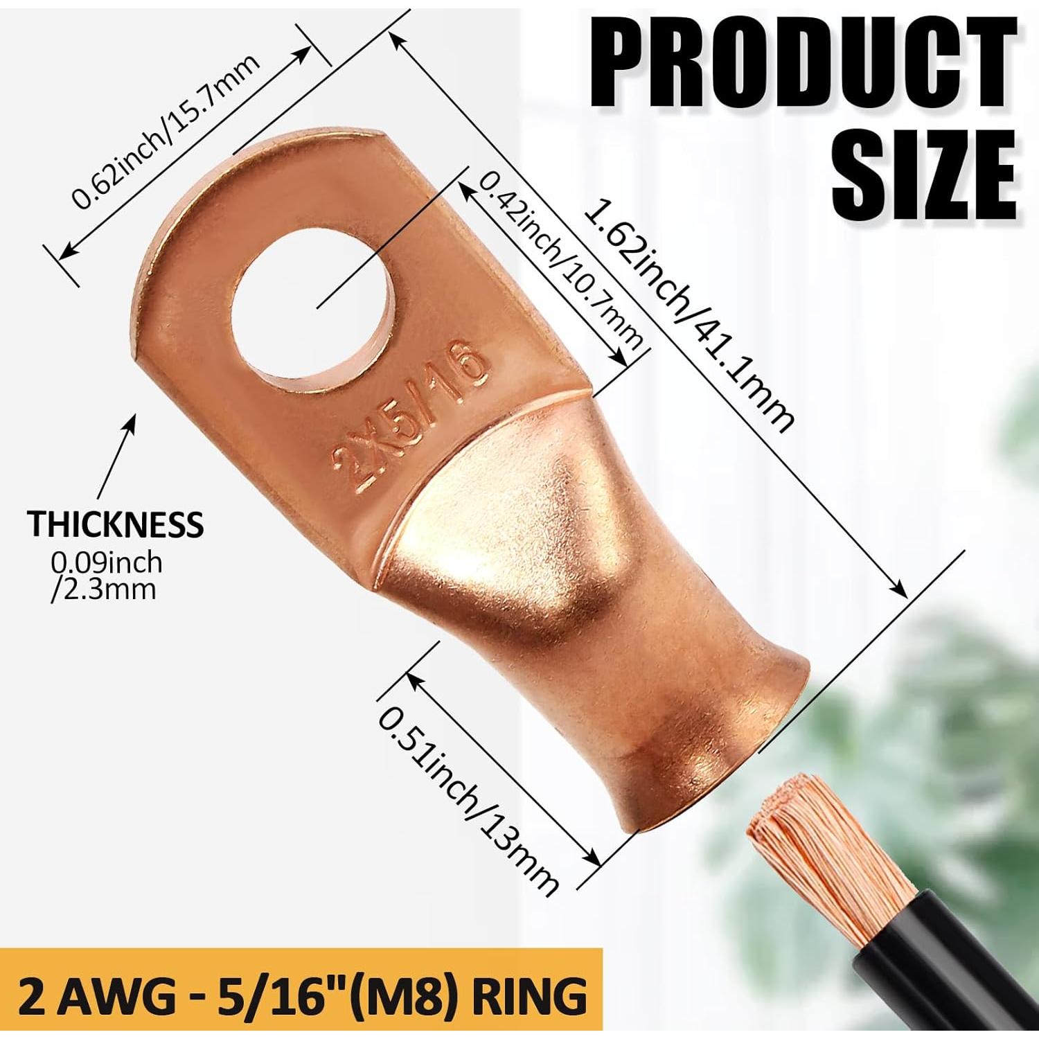 25 Terminales de Anillo de Cobre 2 AWG - 5/16" Opfiue