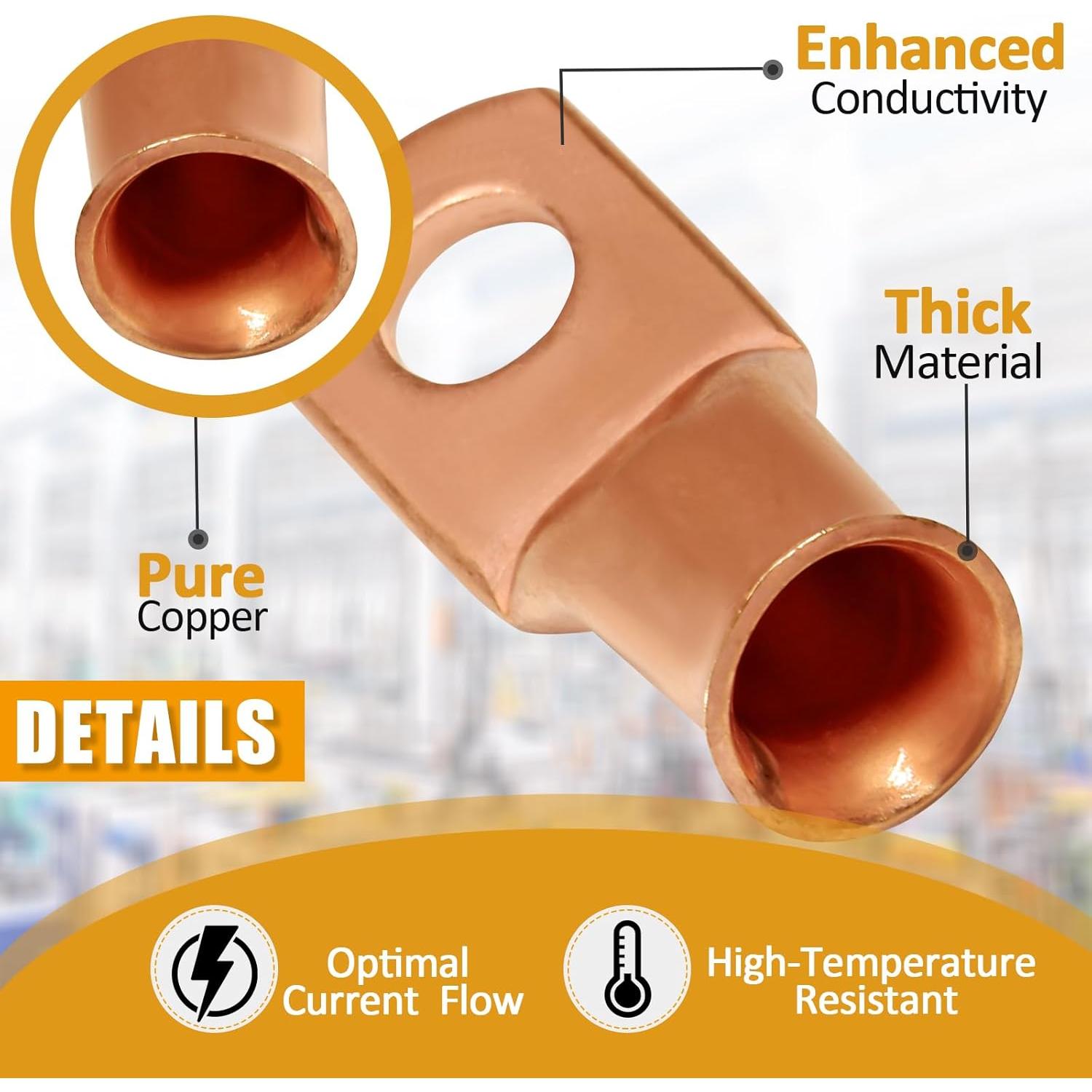 25 Terminales de Anillo de Cobre 2 AWG - 5/16" Opfiue