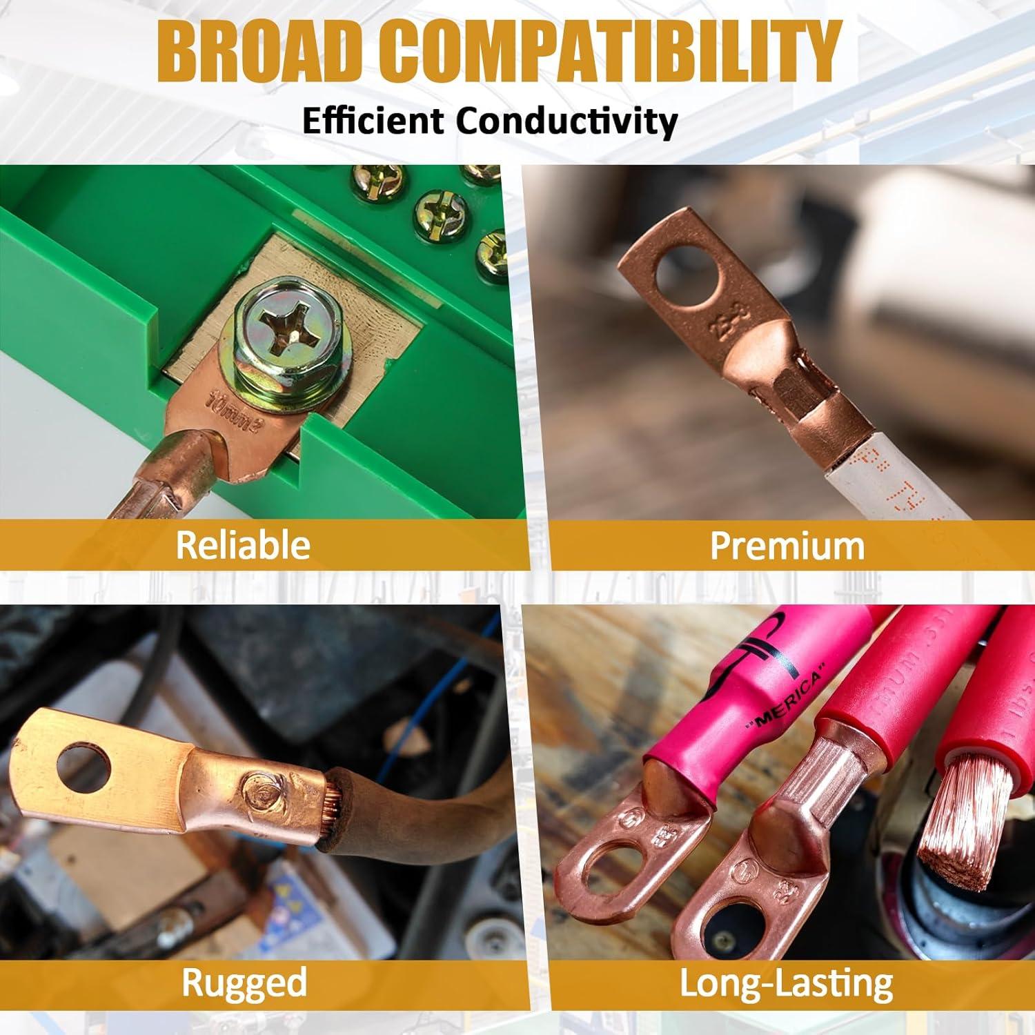 25 Terminales de Anillo de Cobre 2 AWG - 5/16" Opfiue