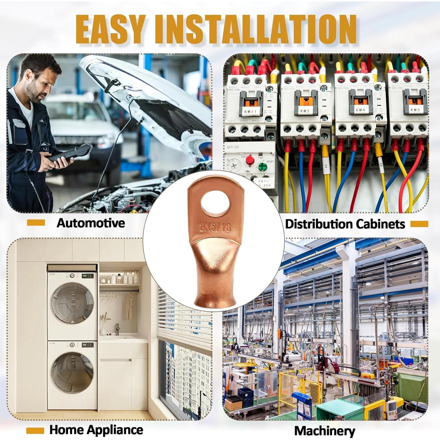 25 Terminales de Anillo de Cobre 2 AWG - 5/16" Opfiue